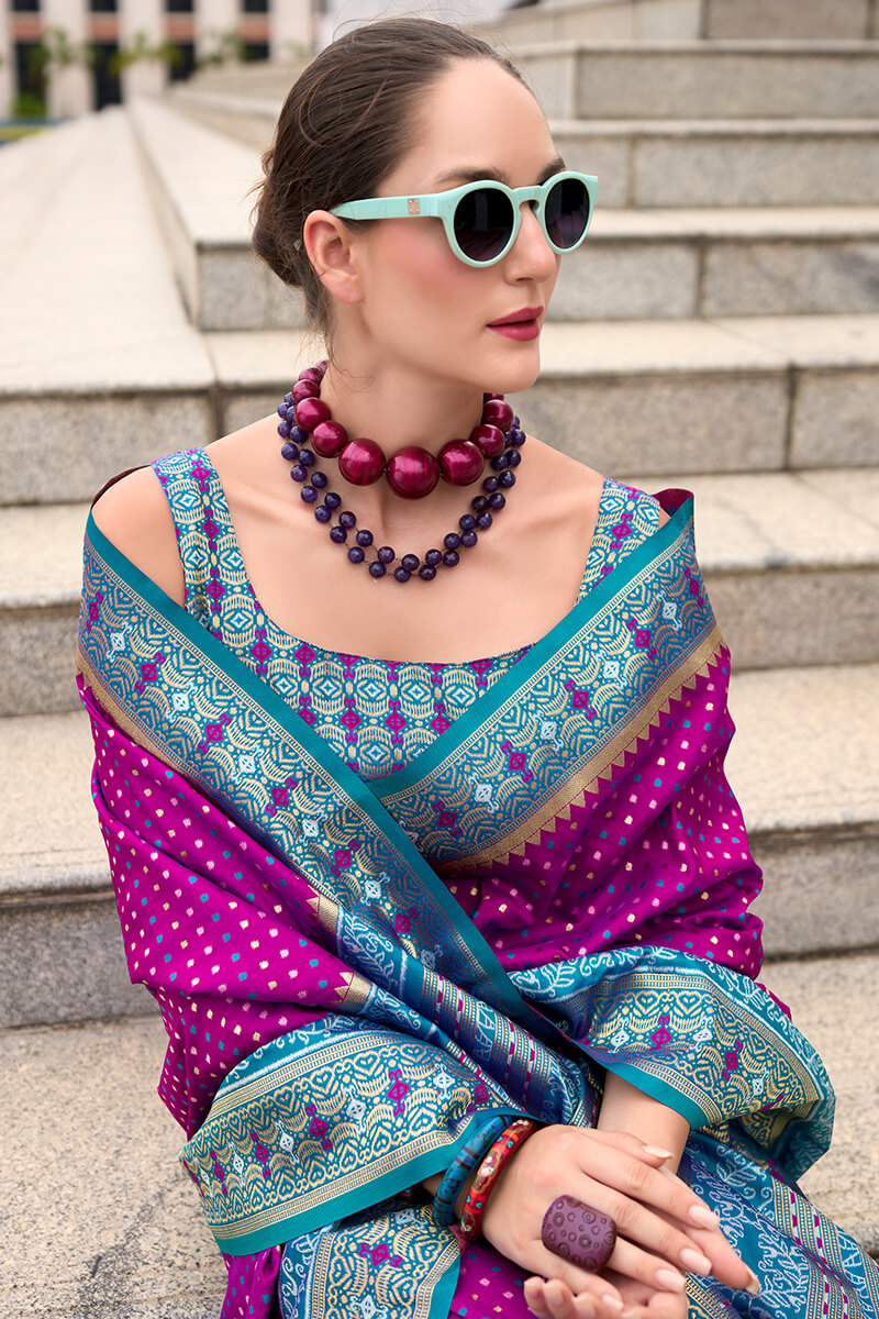 Rajpath Ravishing Purple Patola Silk Saree with Rhapsodic Blouse Piece - view 2