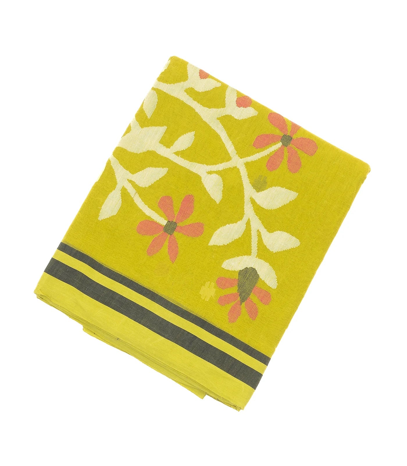 RmKV Green Handloom Dhakai Cotton Saree With Floral Motifs