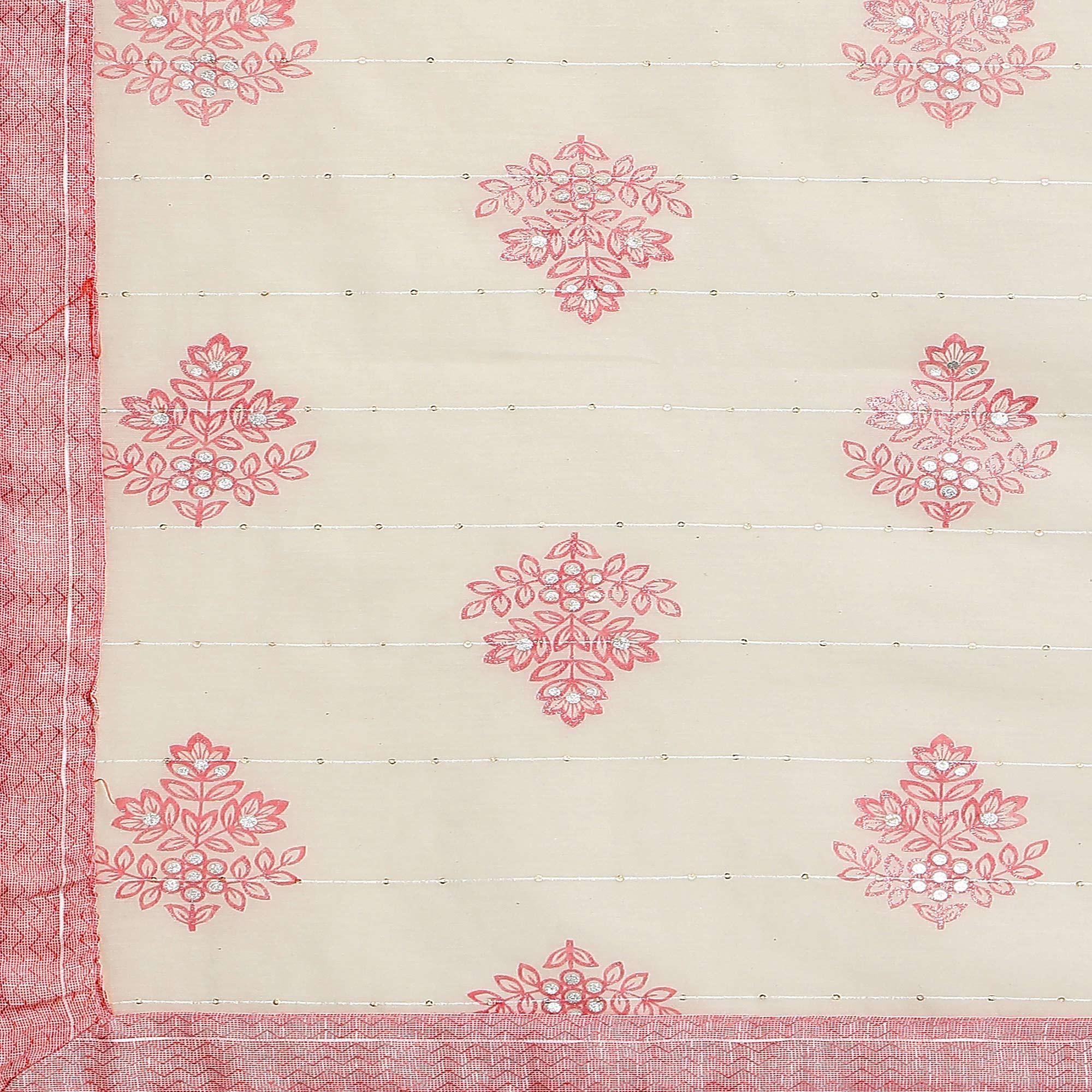 Peachmode Light Pink Floral Embroidered Cotton Blend Kurti Pant Set - view 8