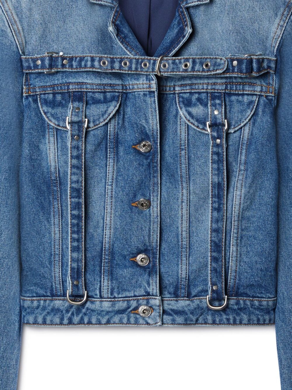Off White Crop Denim Jacket With Belt – Cotton 100% - view 2