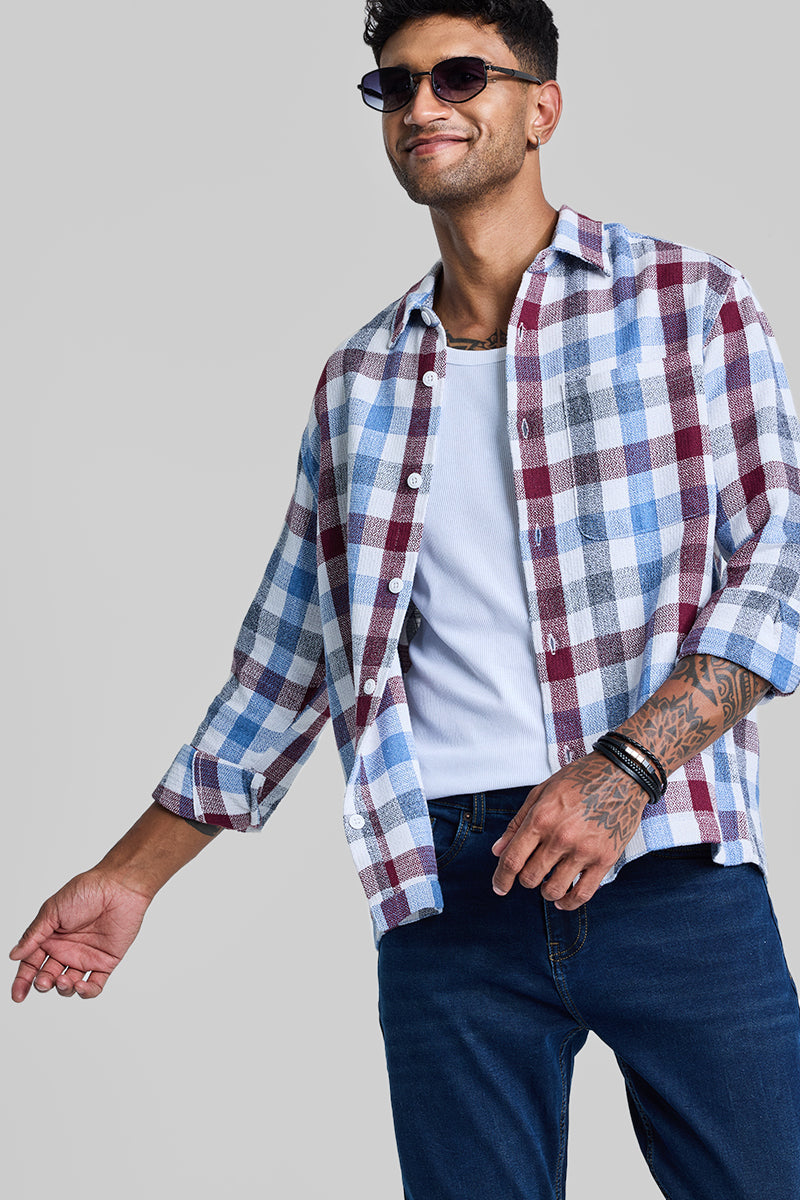 SNITCH Light Blue Box Fit Gingham Shirt