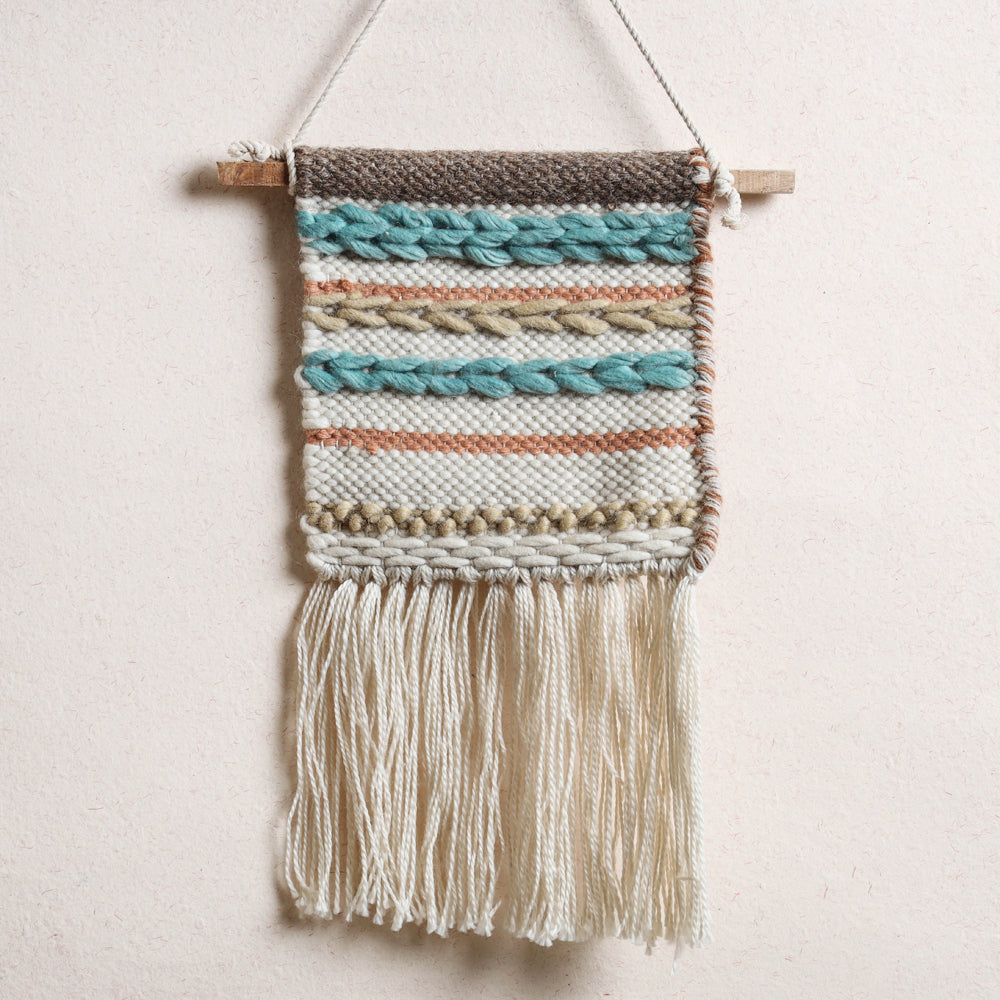ITOKRI CRAFTS INITIATIVE Bhadohi Handwoven Wool Geometric Fringed Wall Hanging