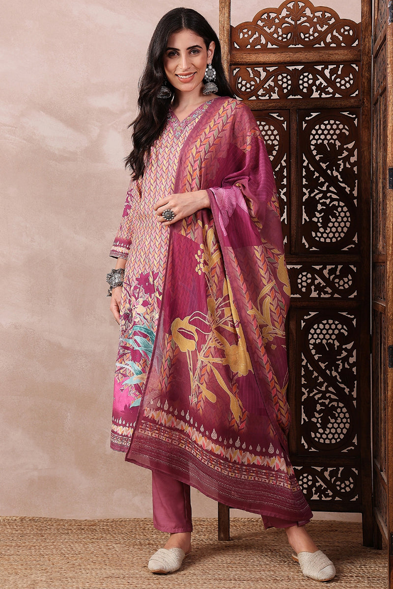 Ahika Multi Color Rayon Blend Floral Printed Straight Trouser Bottom Suit Set PKSKD2544PPL - view 2
