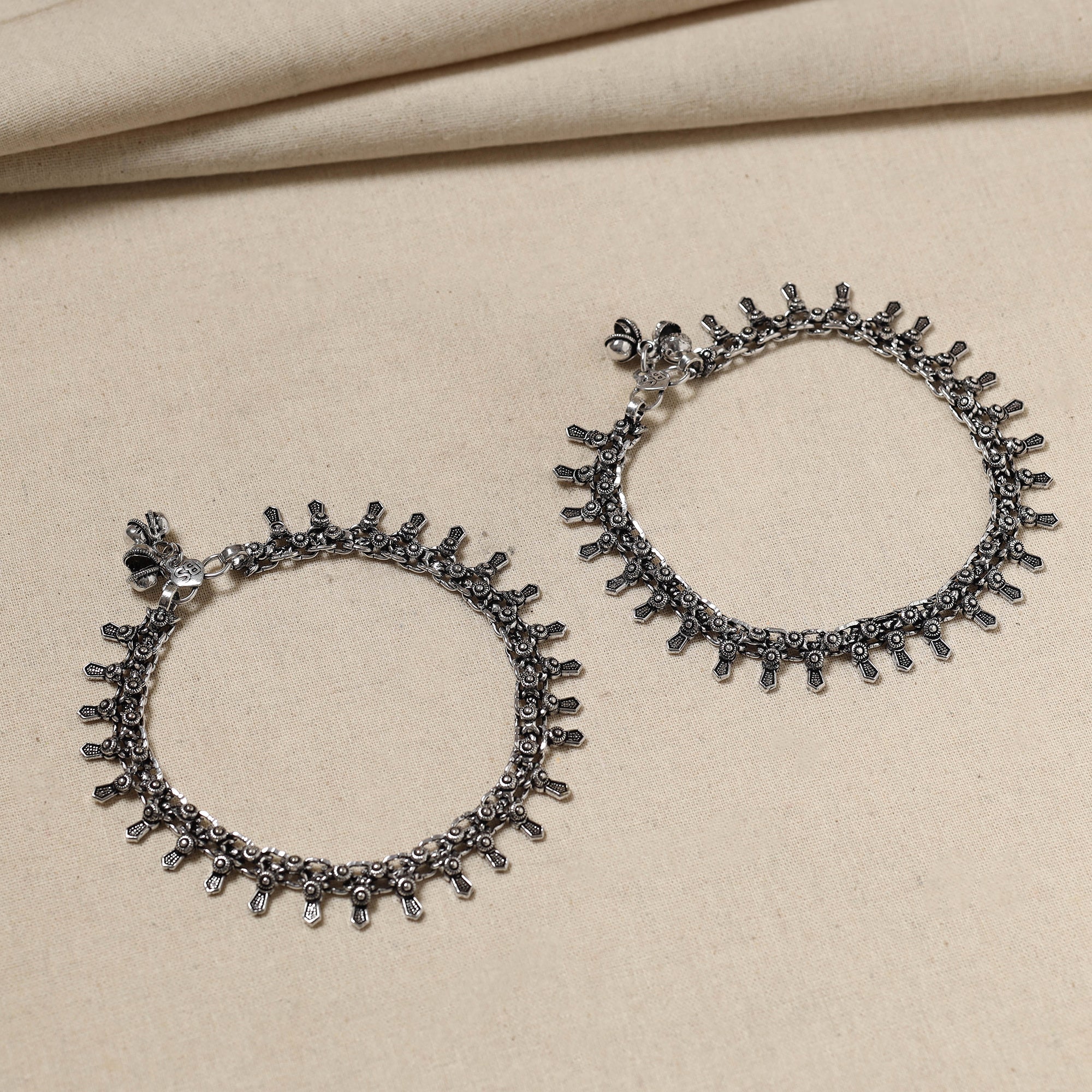 WHITE RIVER STORIES Antique Finish Oxidised German Silver Payal (pair)