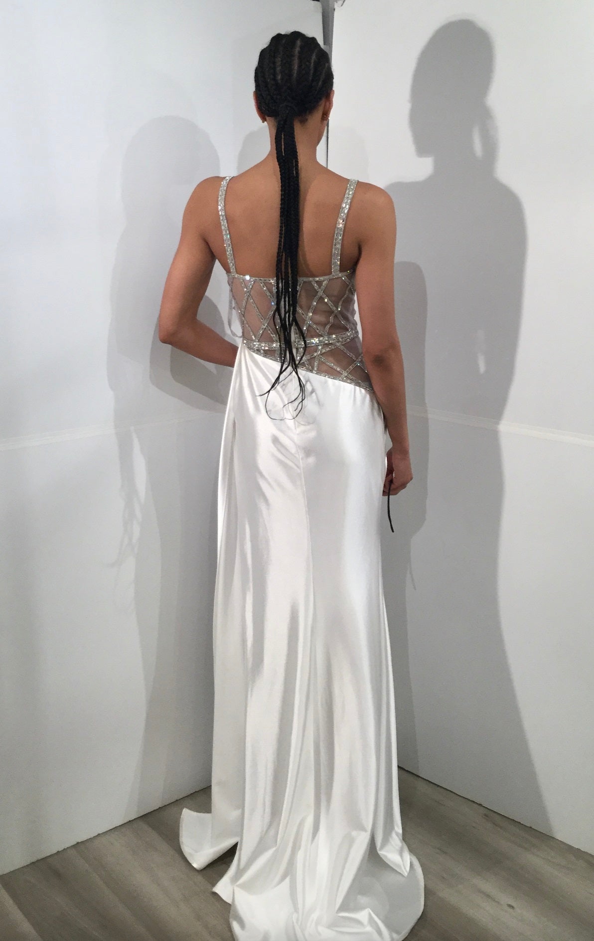 Beaded Satin Fitted Corset Slit Gown by Jovani 40506 - view 3