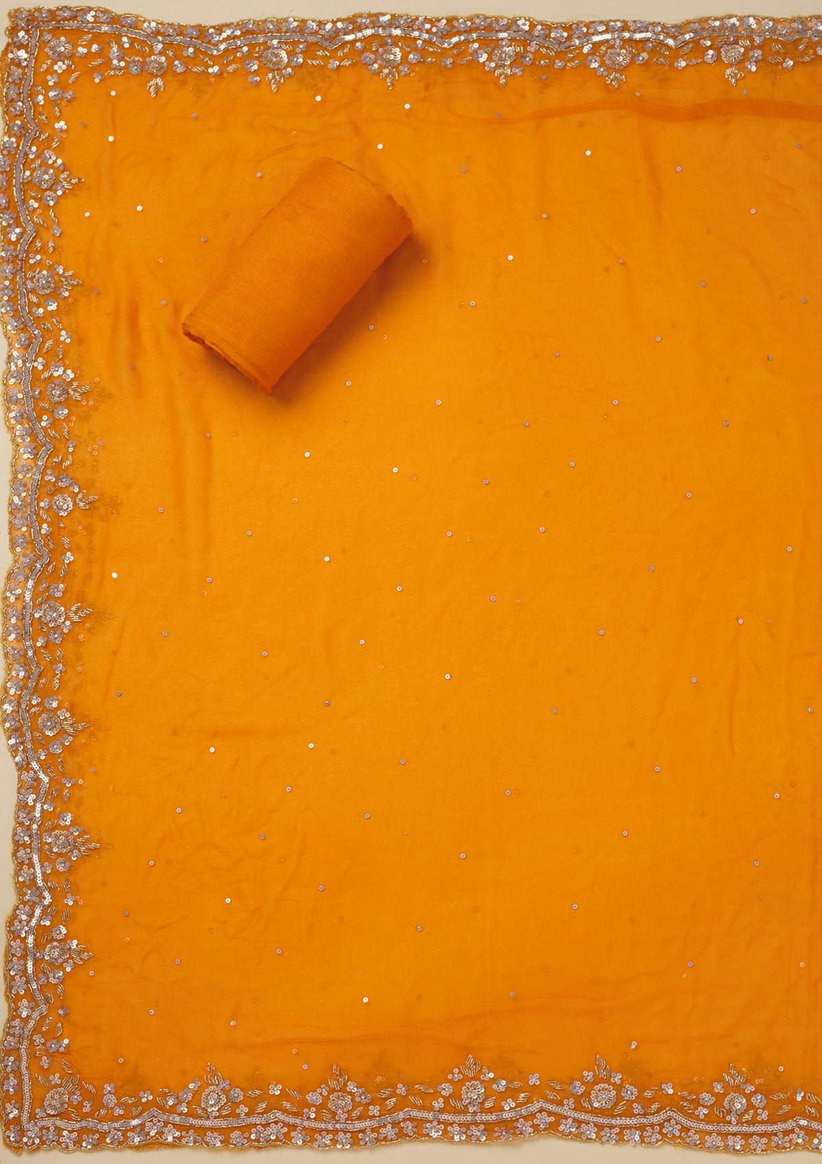 Koskii Orange Cutdana Semi Crepe Unstitched Salwar Suit - view 5