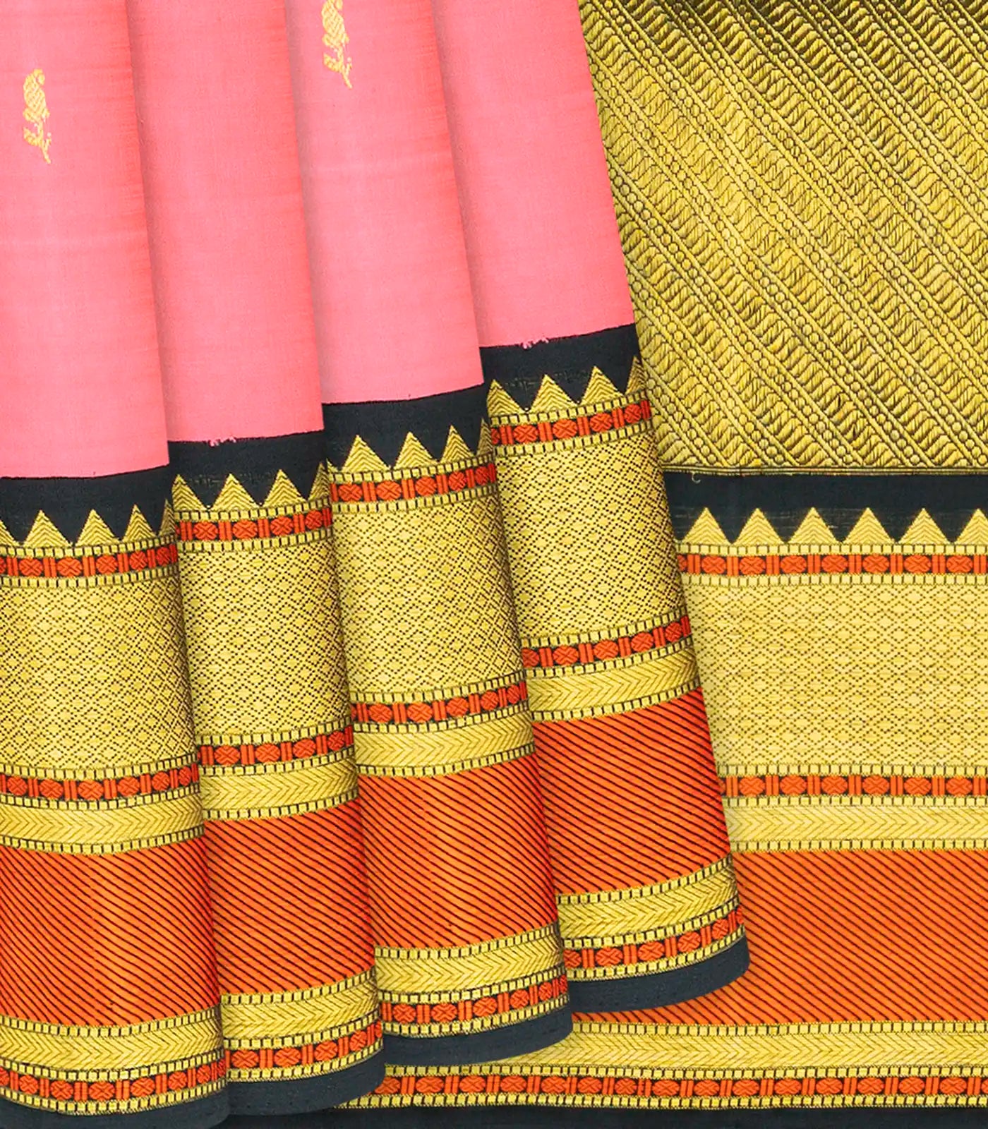 RmKV Baby Pink Handloom Kanchipuram Korvai Silk Saree With Mango Buttas-Baby Pink