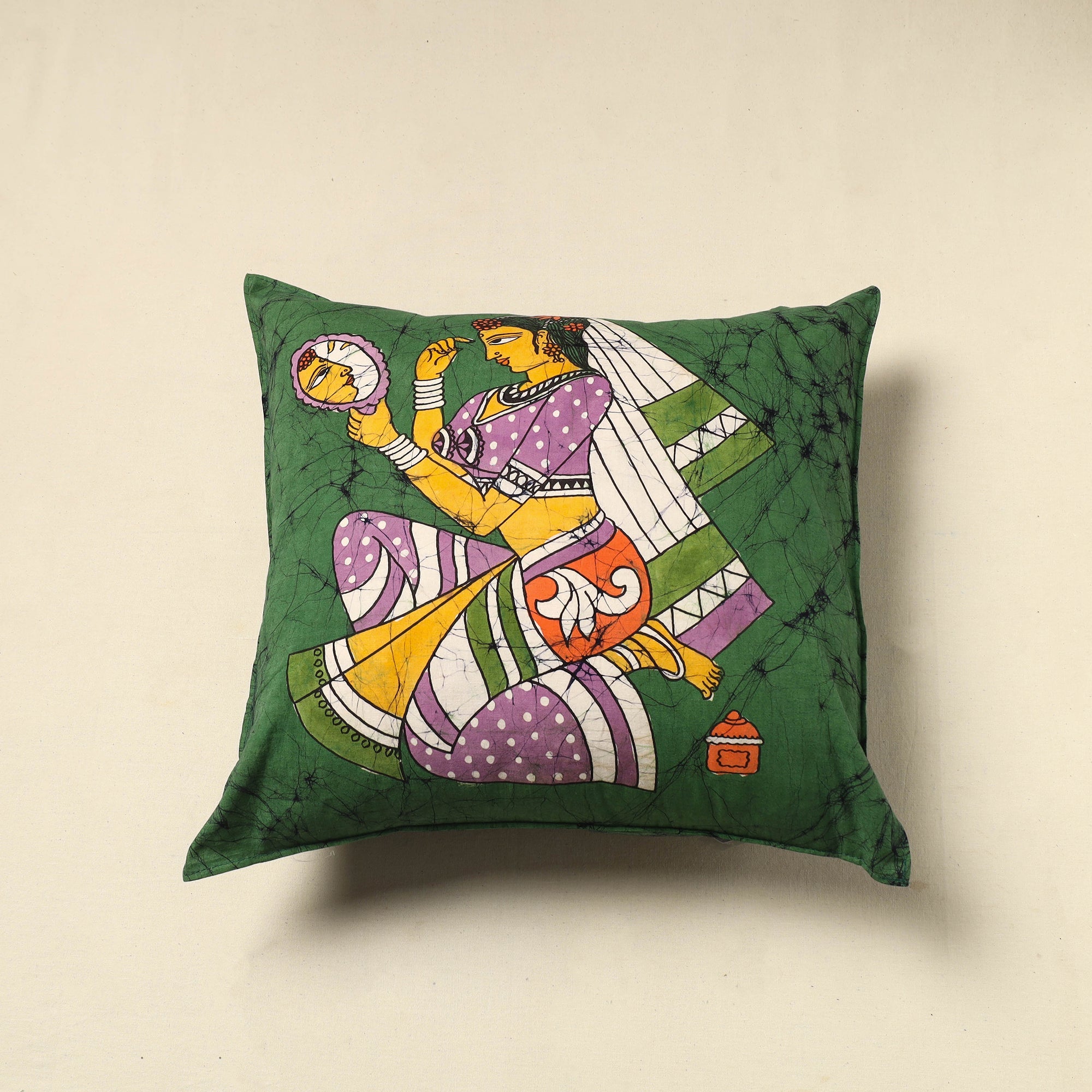KACHCHH JI CHHAAP Pure Cotton Hand Batik Cushion Cover (18 x 18 in) 52