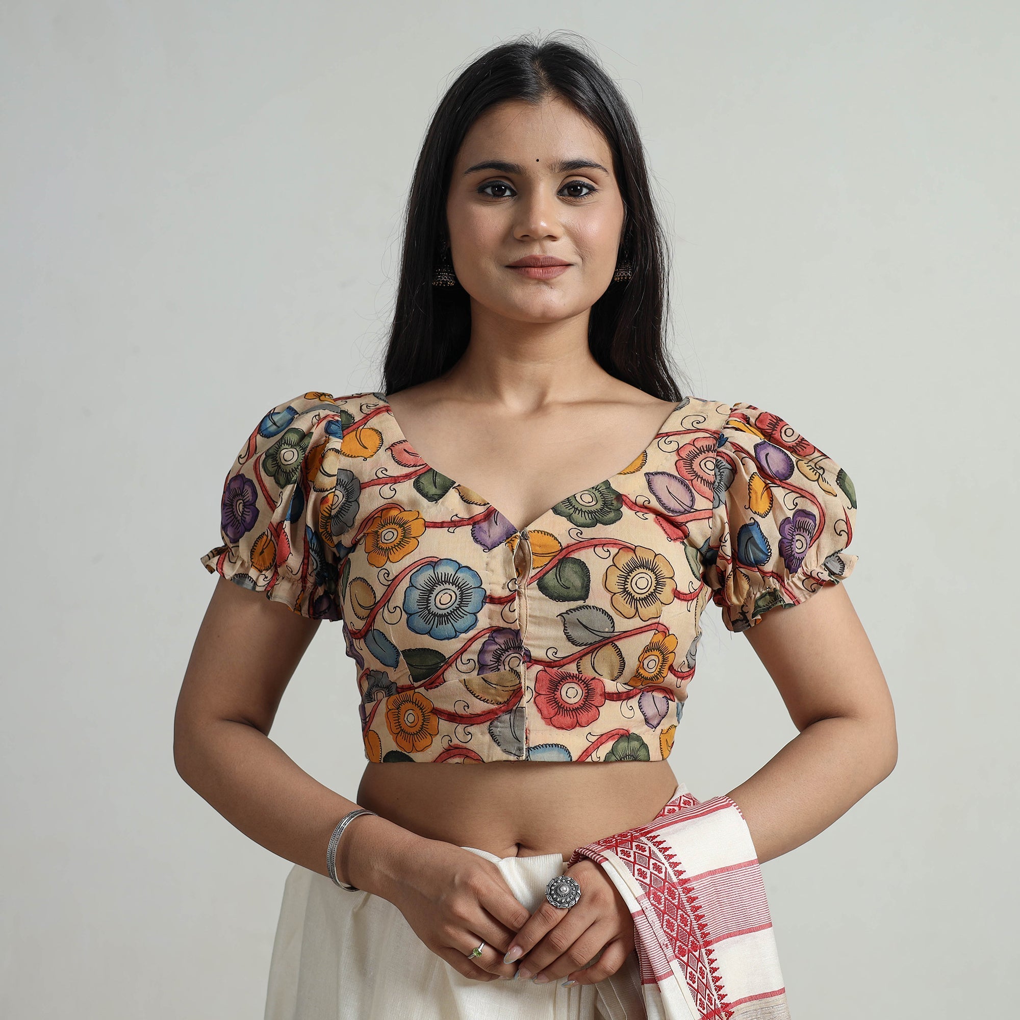 ITOKRI CASUALS Beige - Srikalahasti Handpainted Penwork Kalamkari Chanderi Silk Stitched Blouse 12 - view 2