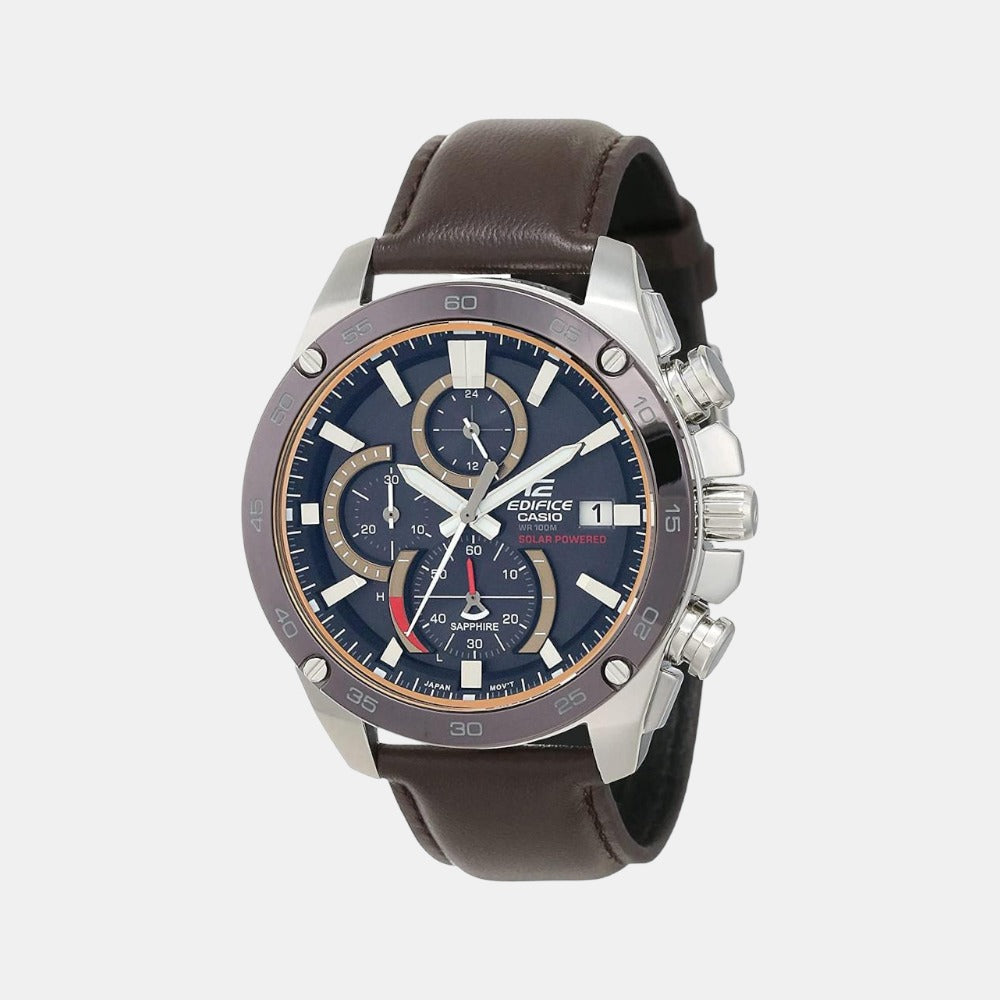 Casio Edifice Men Quartz Black Dial Chronograph Leather Watch EX464