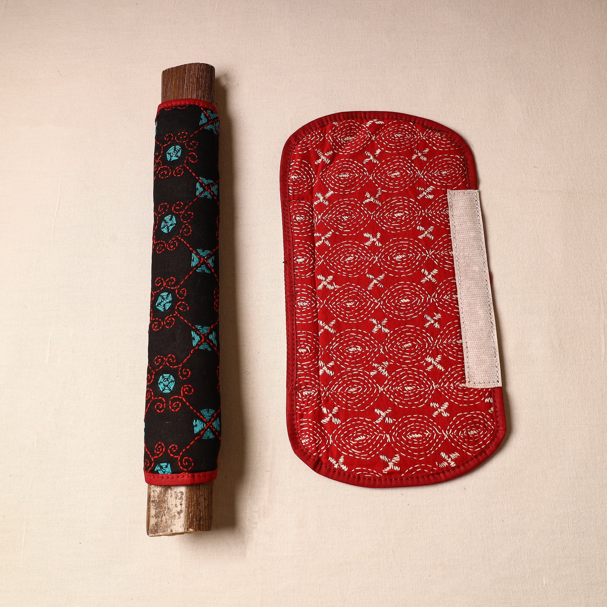 ASALKAAR Bengal Kantha Work Handmade Fridge Handle Cover (Set of 2) 24 - view 2