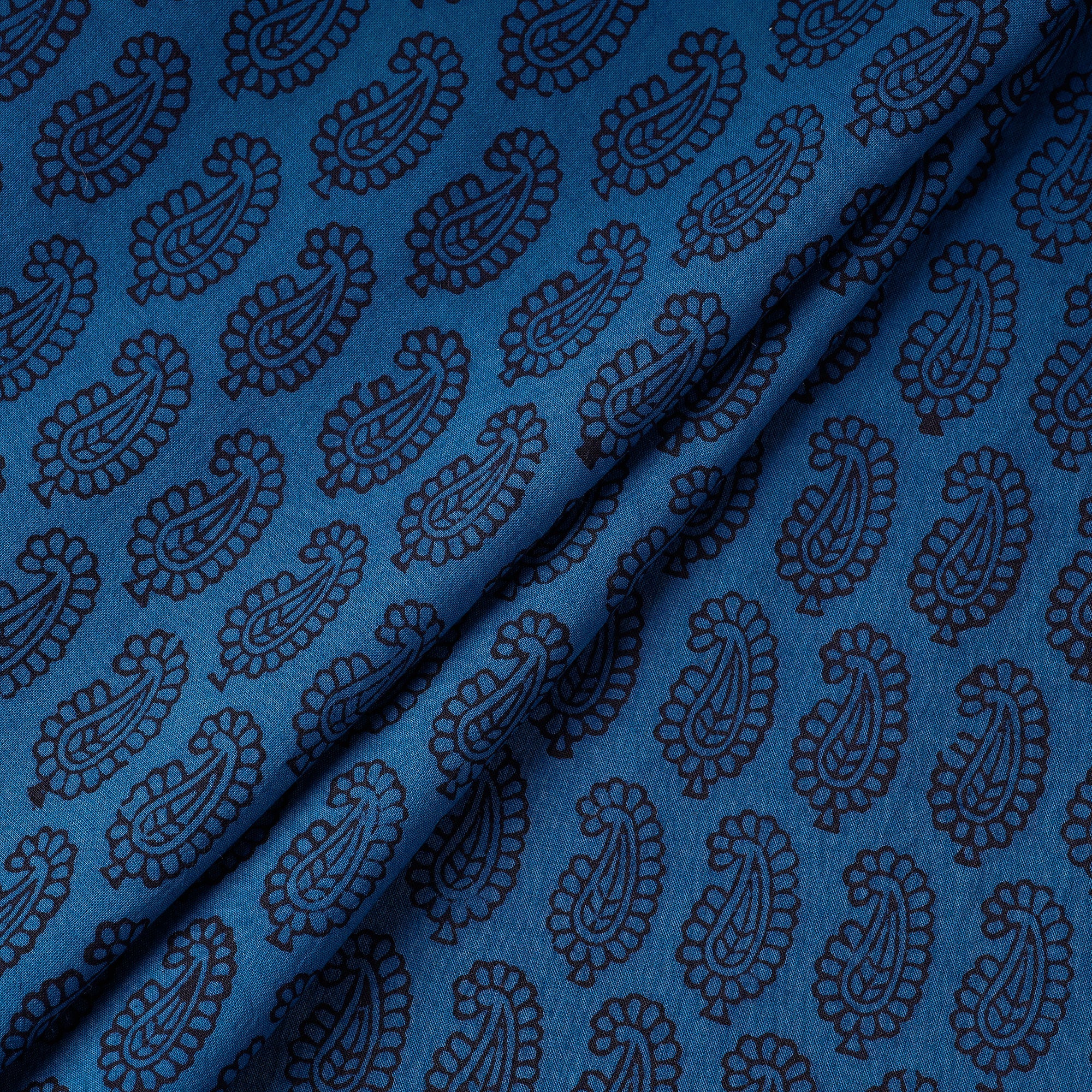 BAGH PRINTS BY UMAR FARUK KHATRI Blue - Bagh Hand Block Printed Cotton Fabric - view 2
