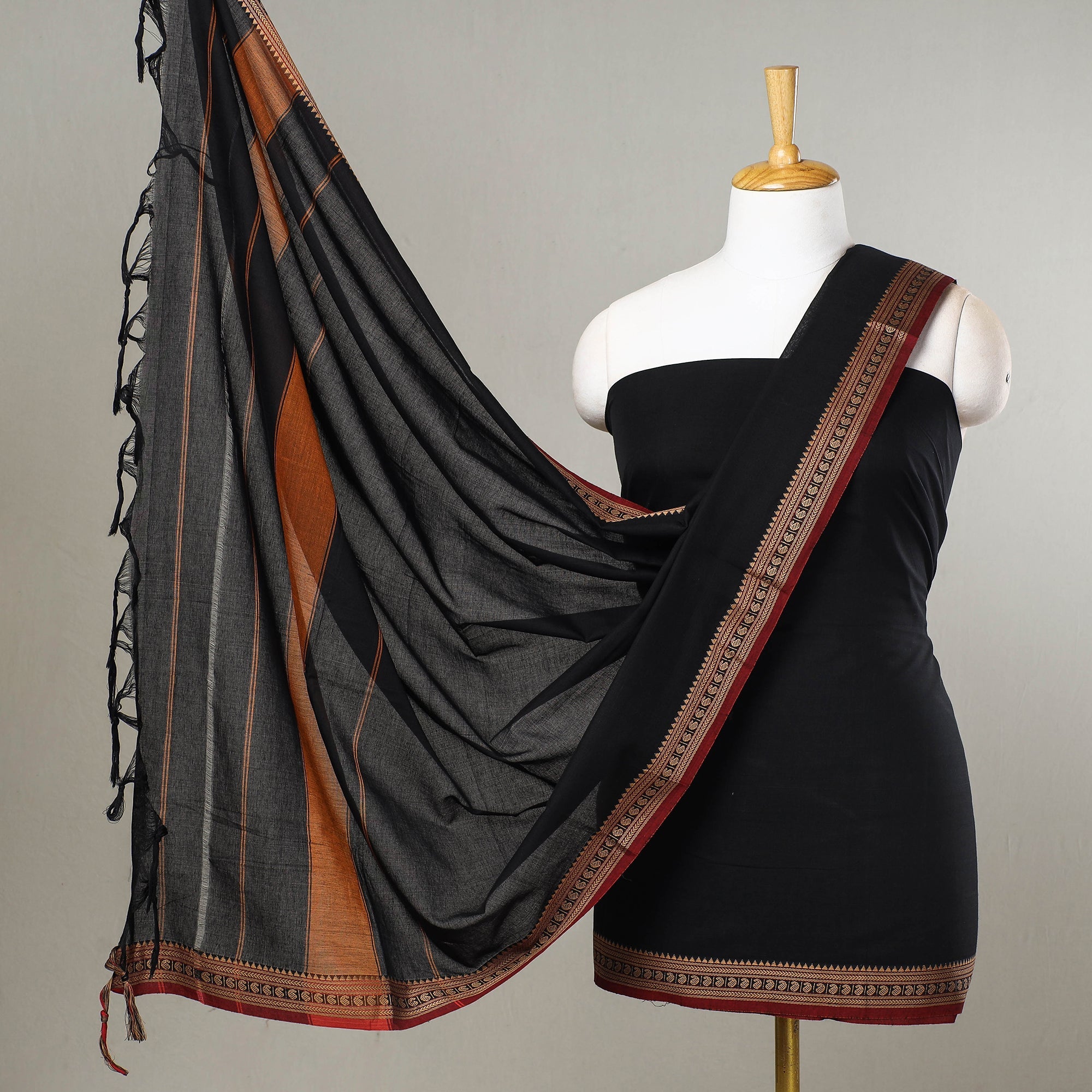 SOUTH KARGHA Black - 3pc Traditional Cotton Dharwad Dress Material 06