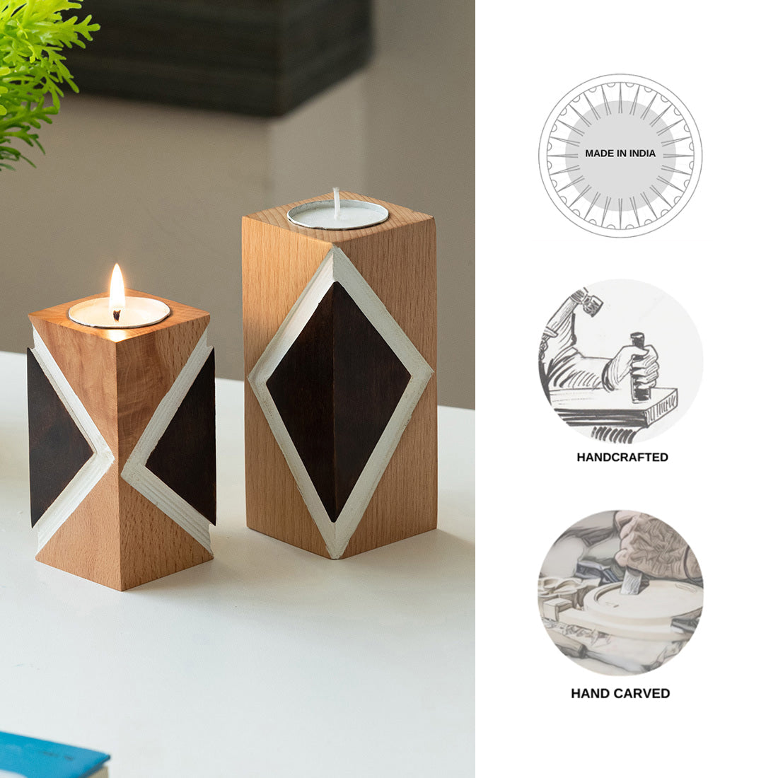EXCLUSIVELANE 'Jugnu Rhombus' Tea Light Holder (Set of 2) - view 4