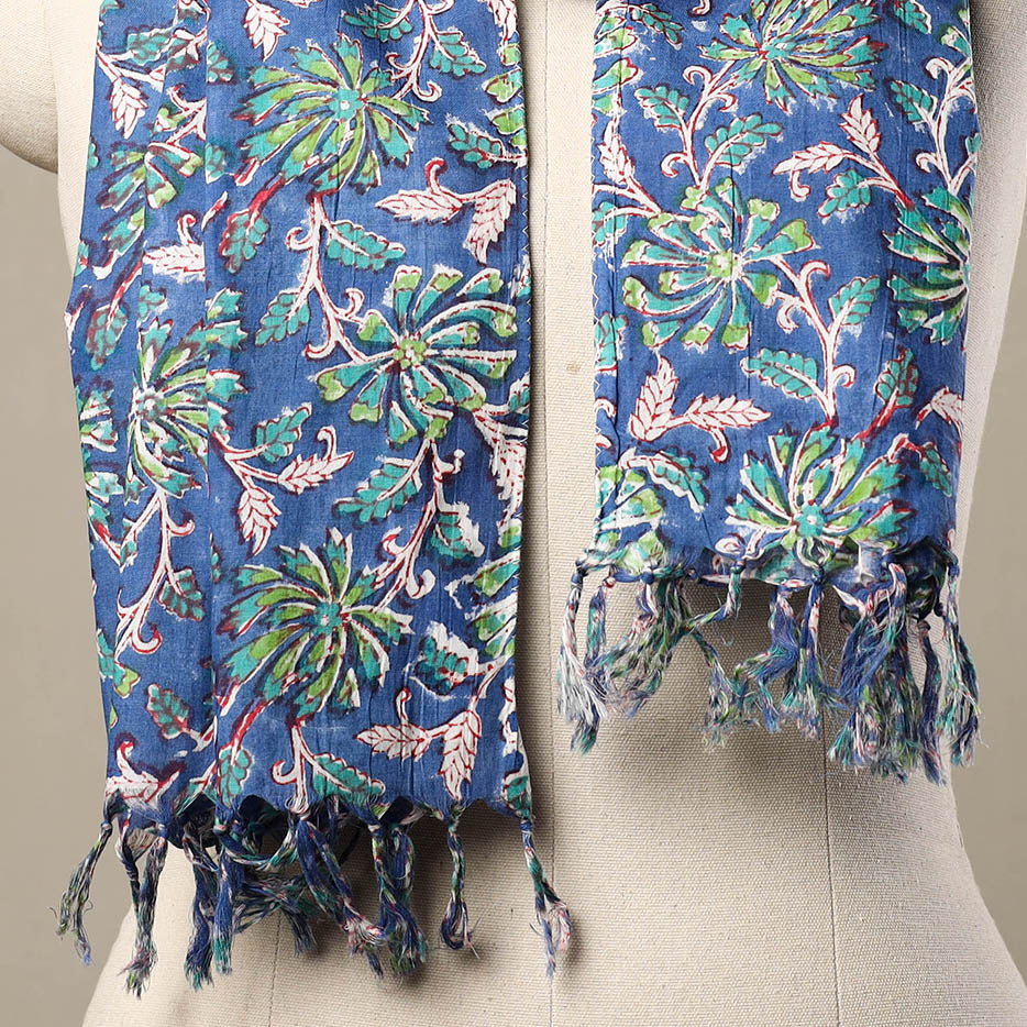 HAVELI CHRONICLES Blue - Block Print Cotton Sanganeri Stole with Tassels 161 - view 2