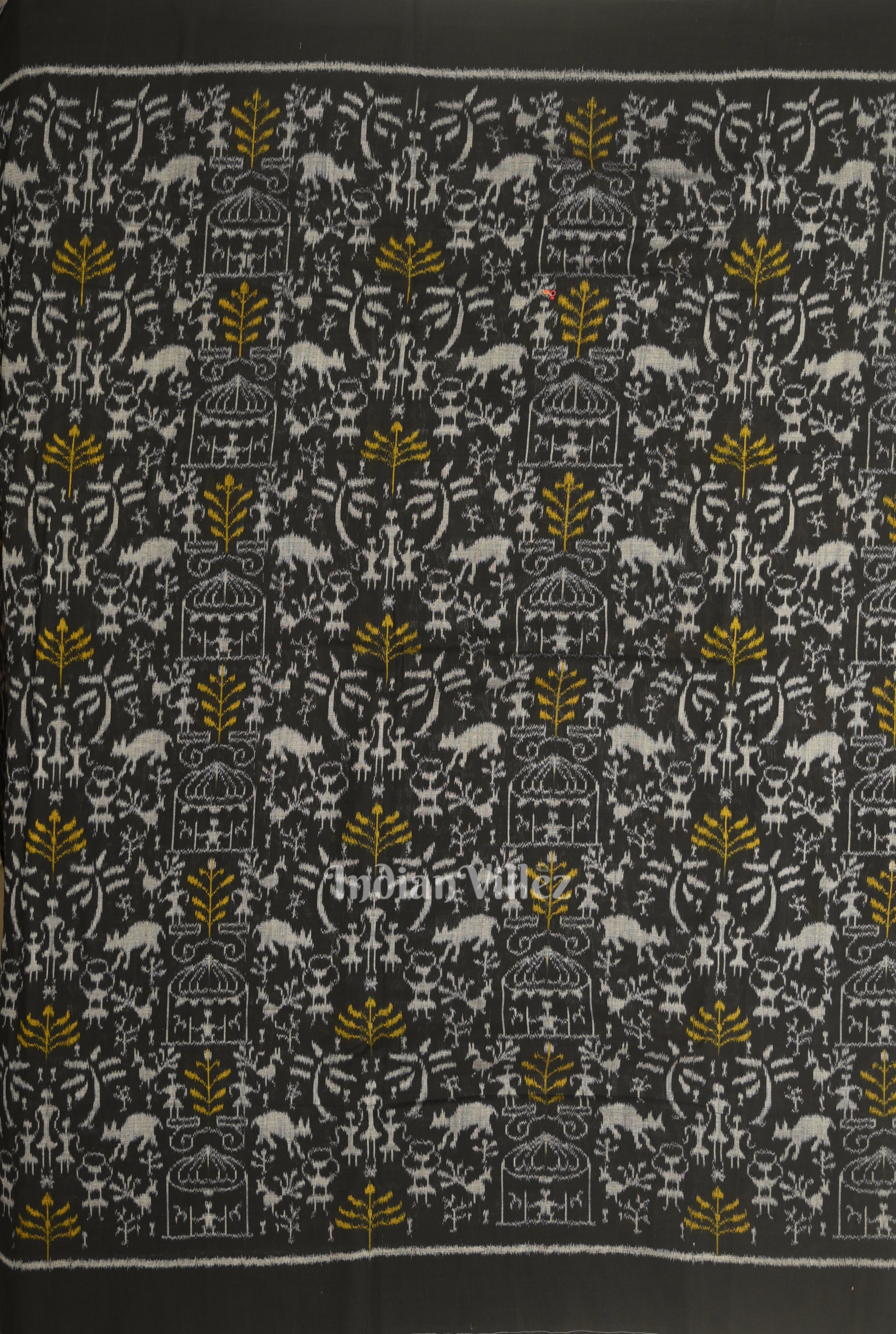 IndianVillèz Black Tribal Theme Sambalpuri Ikat Cotton Fabric - view 3