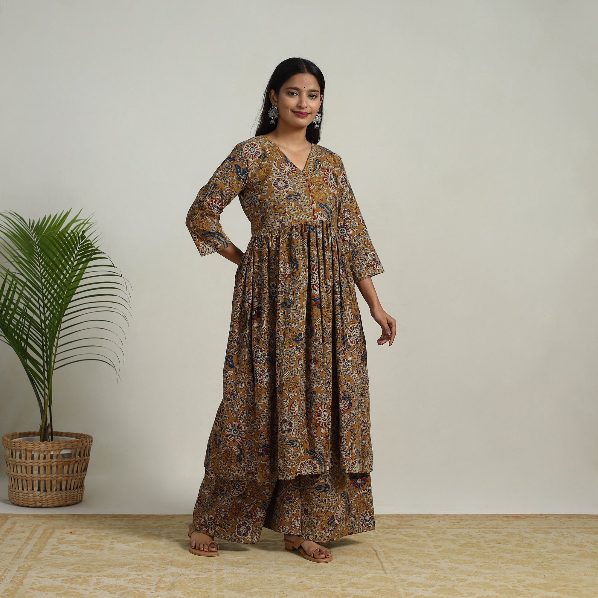 ITOKRI CASUALS Brown - Flared Cotton Block Print Kalamkari Kurta Set 23 - view 2