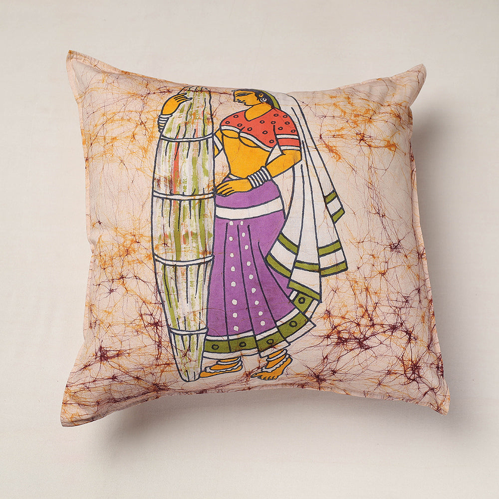 KACHCHH JI CHHAAP Beige - Hand Batik Printed Pure Cotton Cushion Cover (18 x 18 in)