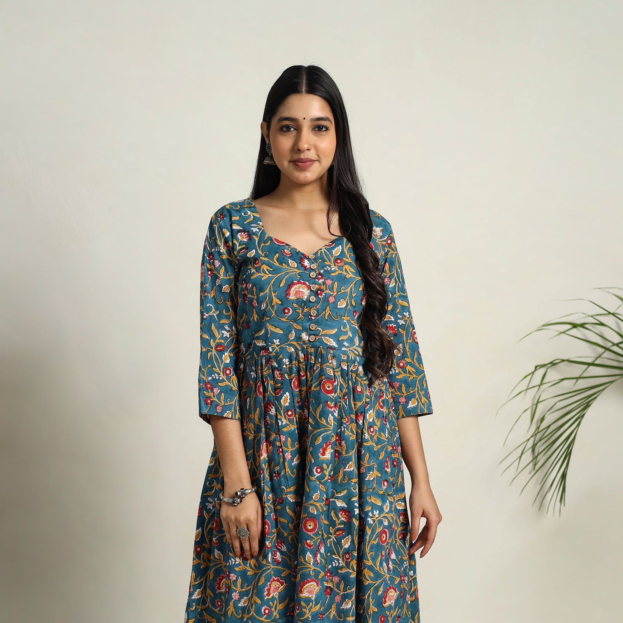 ITOKRI CASUALS Blue - Block Print Cotton Flared Sanganeri Kurta Set 13 - view 3