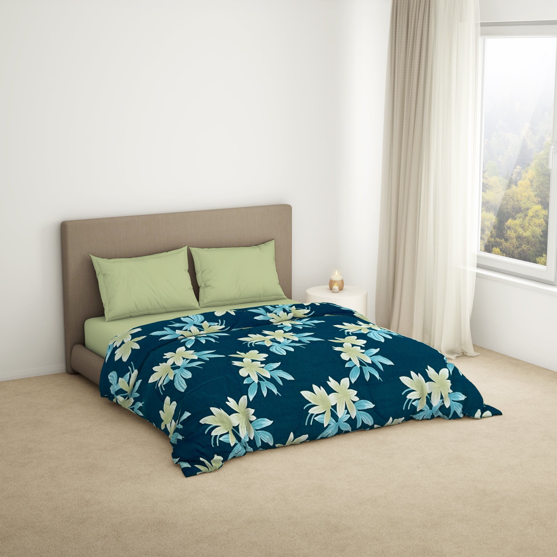 Spaces India Floral Dark Blue Microfiber Shell Double Quilt / AC Comforter - Bliss By Welspun - view 2