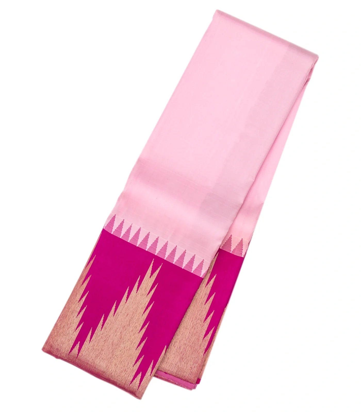RmKV Baby Pink Handloom Kanchipuram Korvai Silk Saree With Pink Border