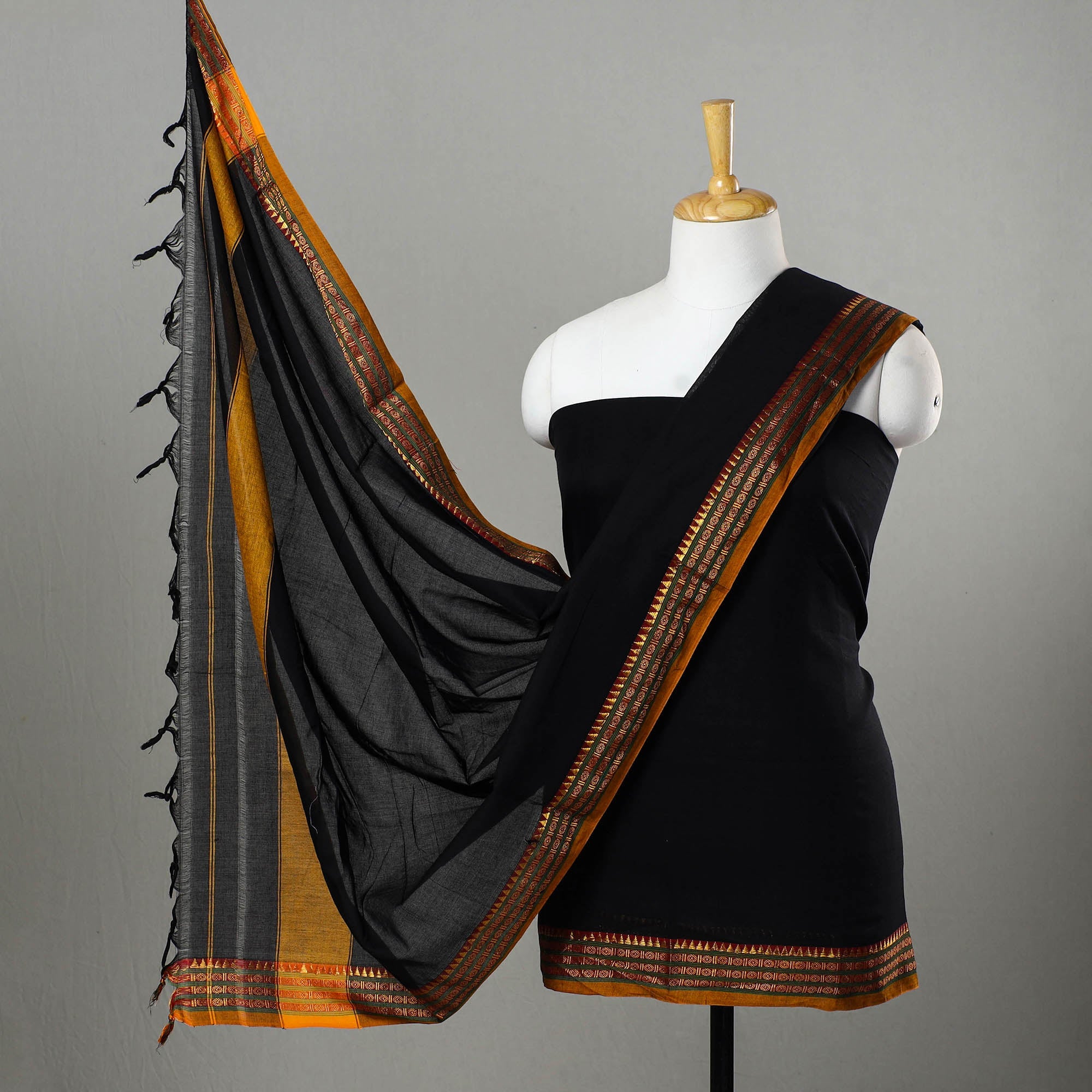 SOUTH KARGHA Black - 3pc Traditional Cotton Dharwad Dress Material 08