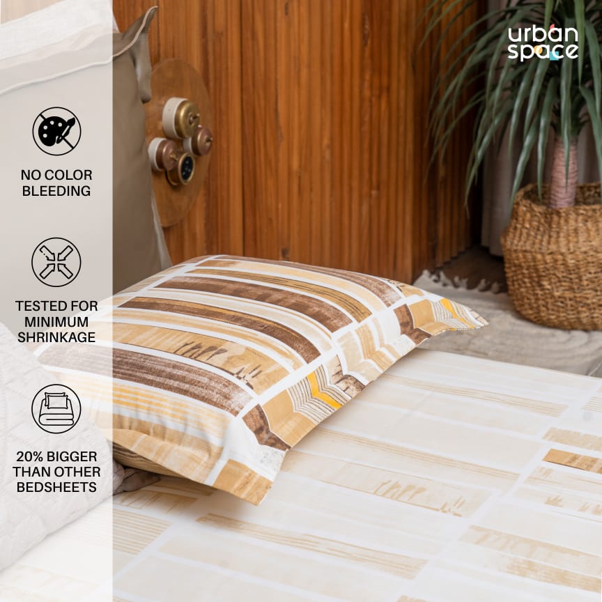 Urban Space -Home Furnishing Store Fitted King Size Cotton Bedsheet - Skyscrapper Mustard - view 4