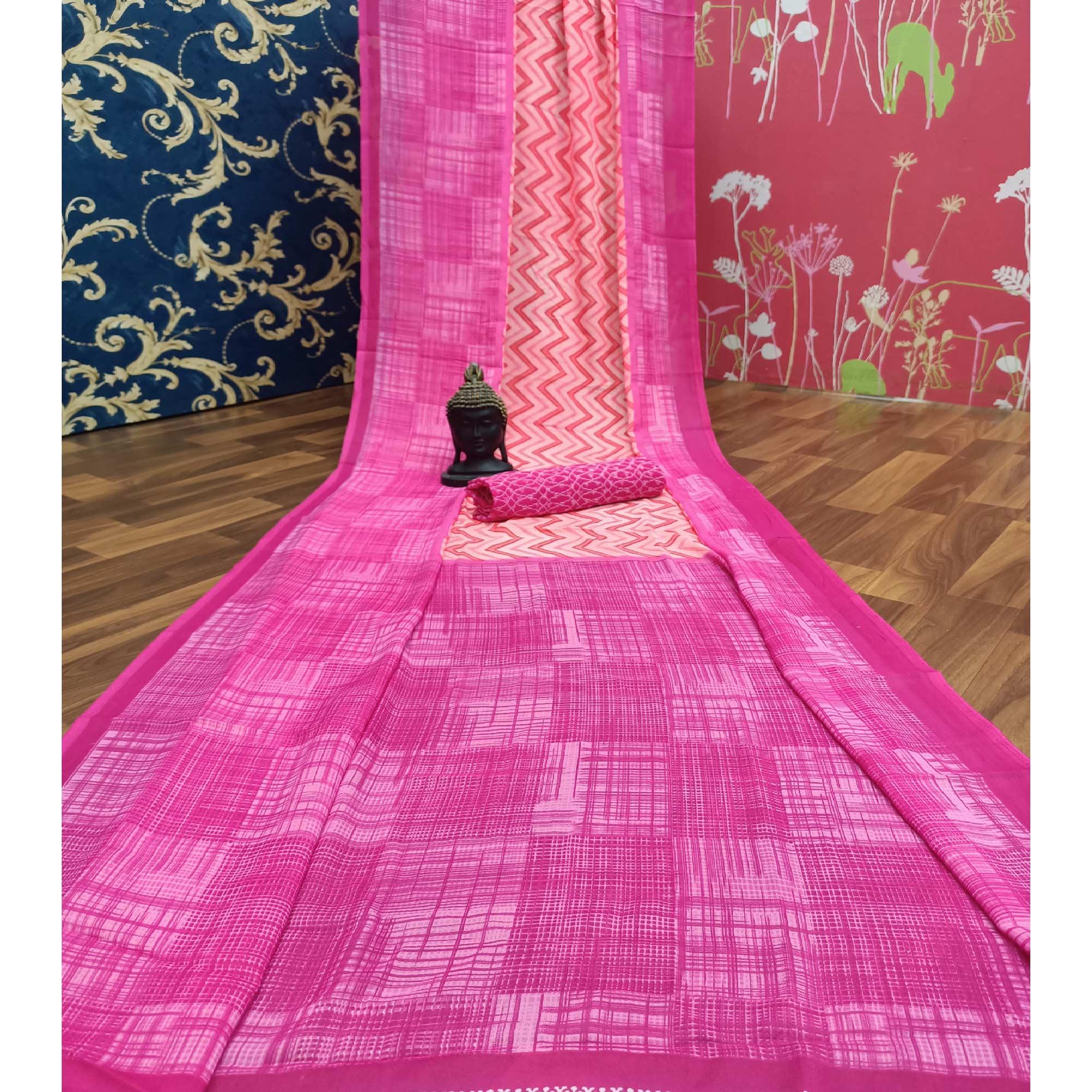 Peachmode Lovely Pink Colored Casual Printed Georgette Saree - view 2