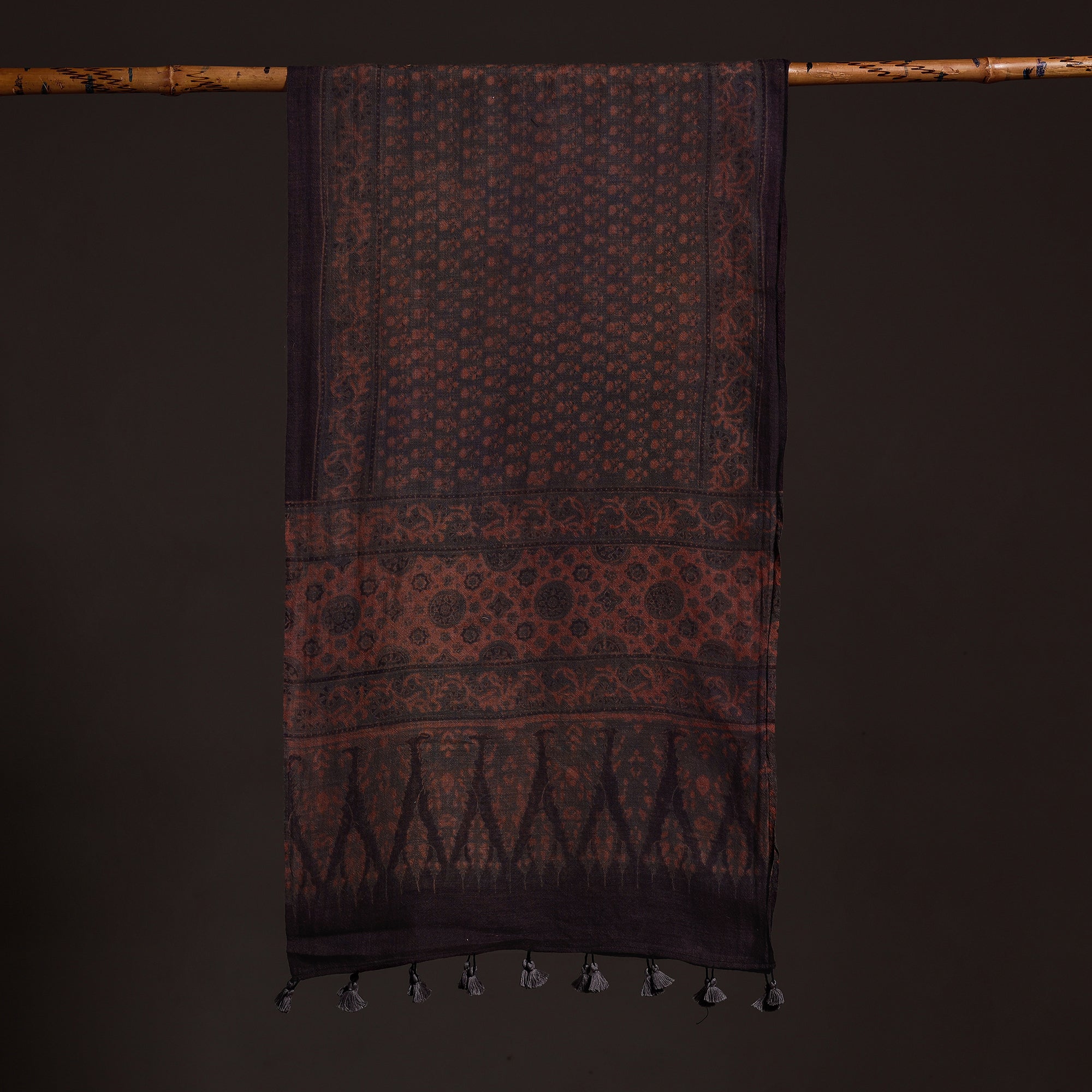 AJRAKH BY SUFIYAN ISMAIL KHATRI Brown - Ajrakh Hand Block Printed Pure Woolen Stole - view 2