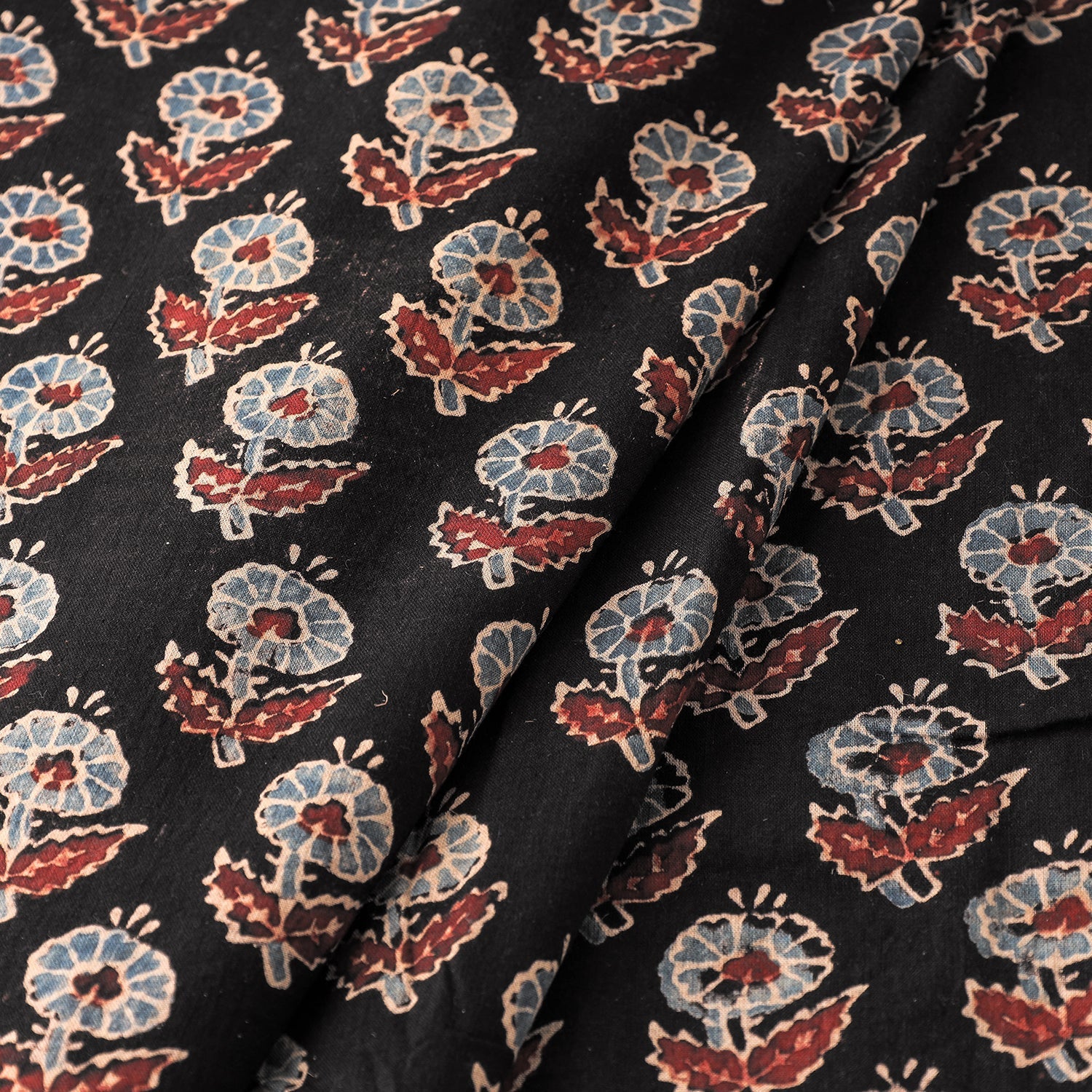 KACHCHH JI CHHAAP Black - Floral Butta Black Ajrakh Hand Block Printed Cotton Fabric - view 2