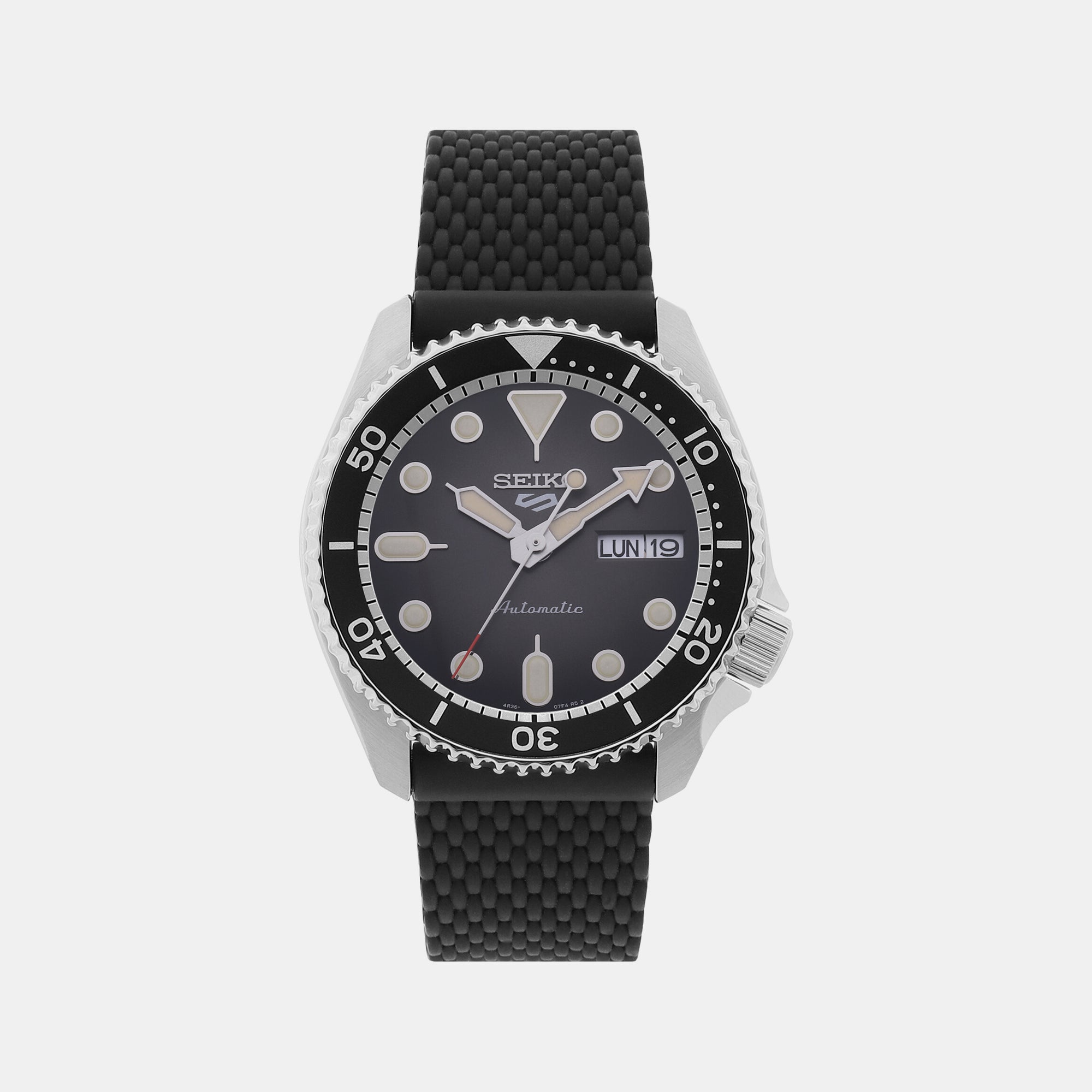 Seiko 5 Sports Men Automatic Black Dial Analog Silicone Watch SRPD73K2