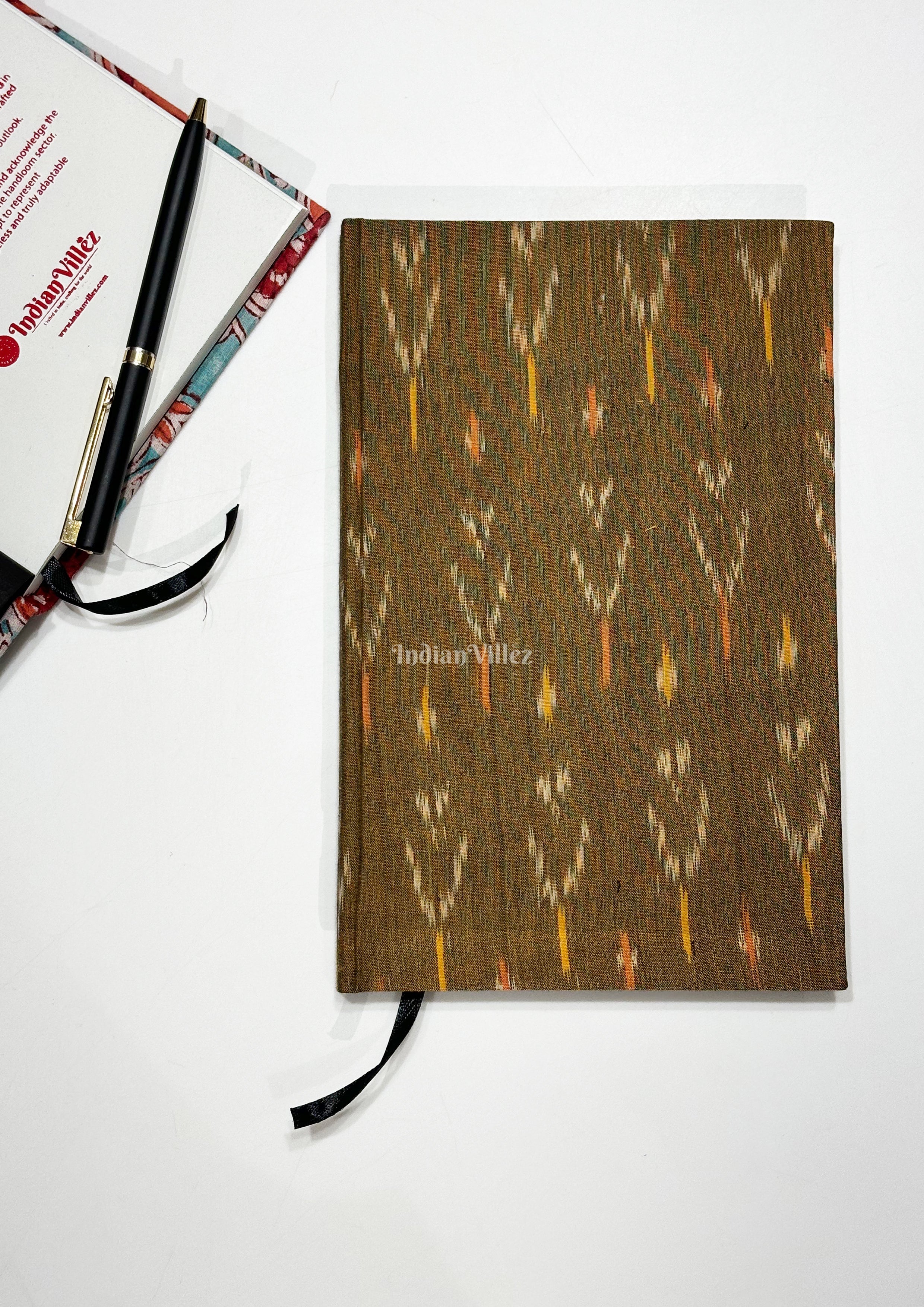 IndianVillèz Mehandi Green Handmade Ikat Woven Cotton Fabric Cover Diary