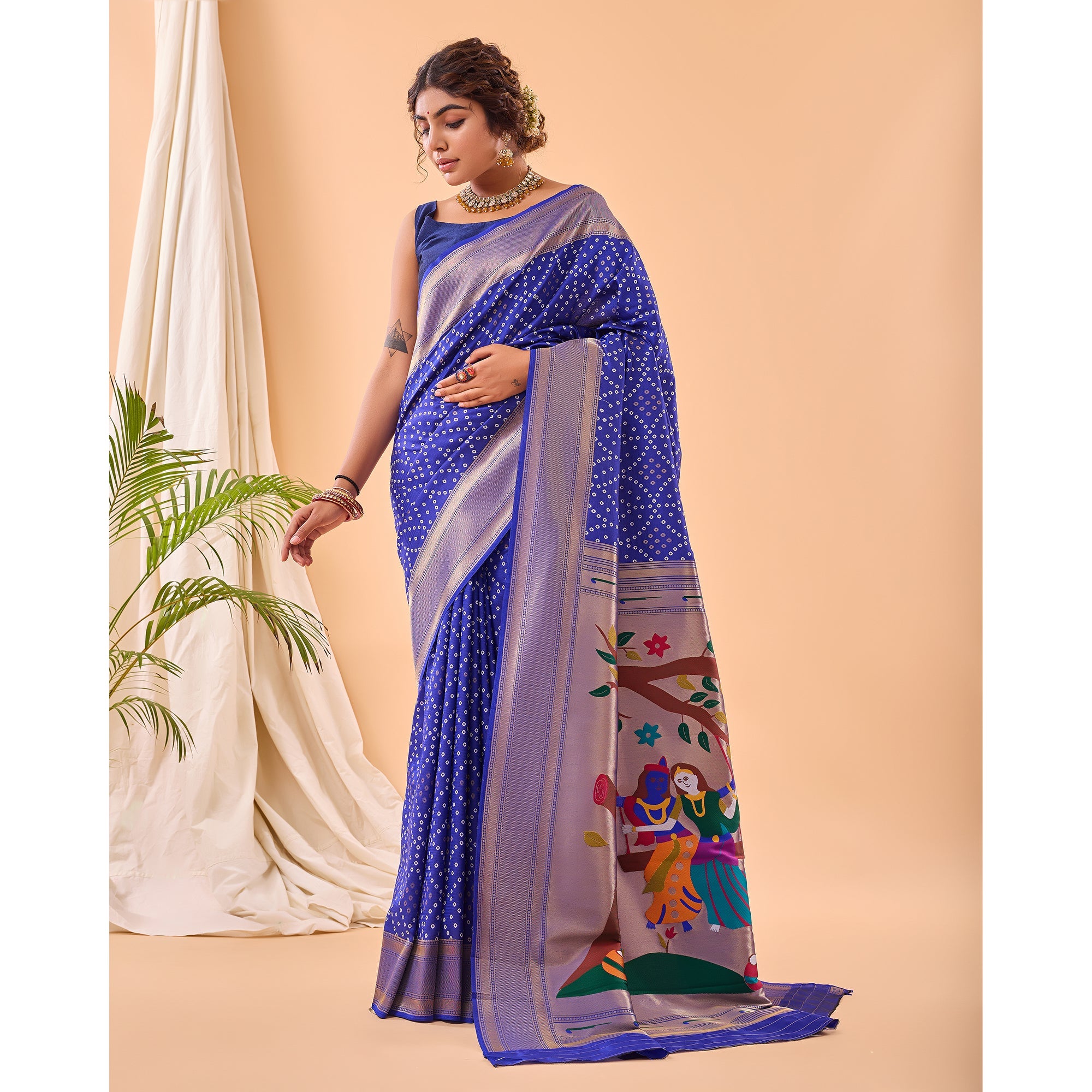 TASARIKA COUTURE Blue - Bandhej Paithani Violet Paithani Silk Handwork Saree - view 2