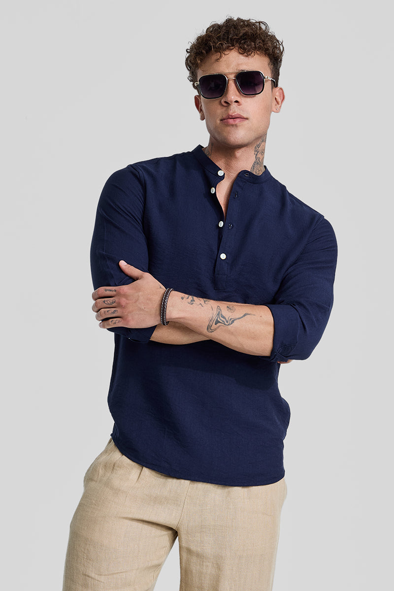 SNITCH Navy Textured Slim Fit Kurta - view 4
