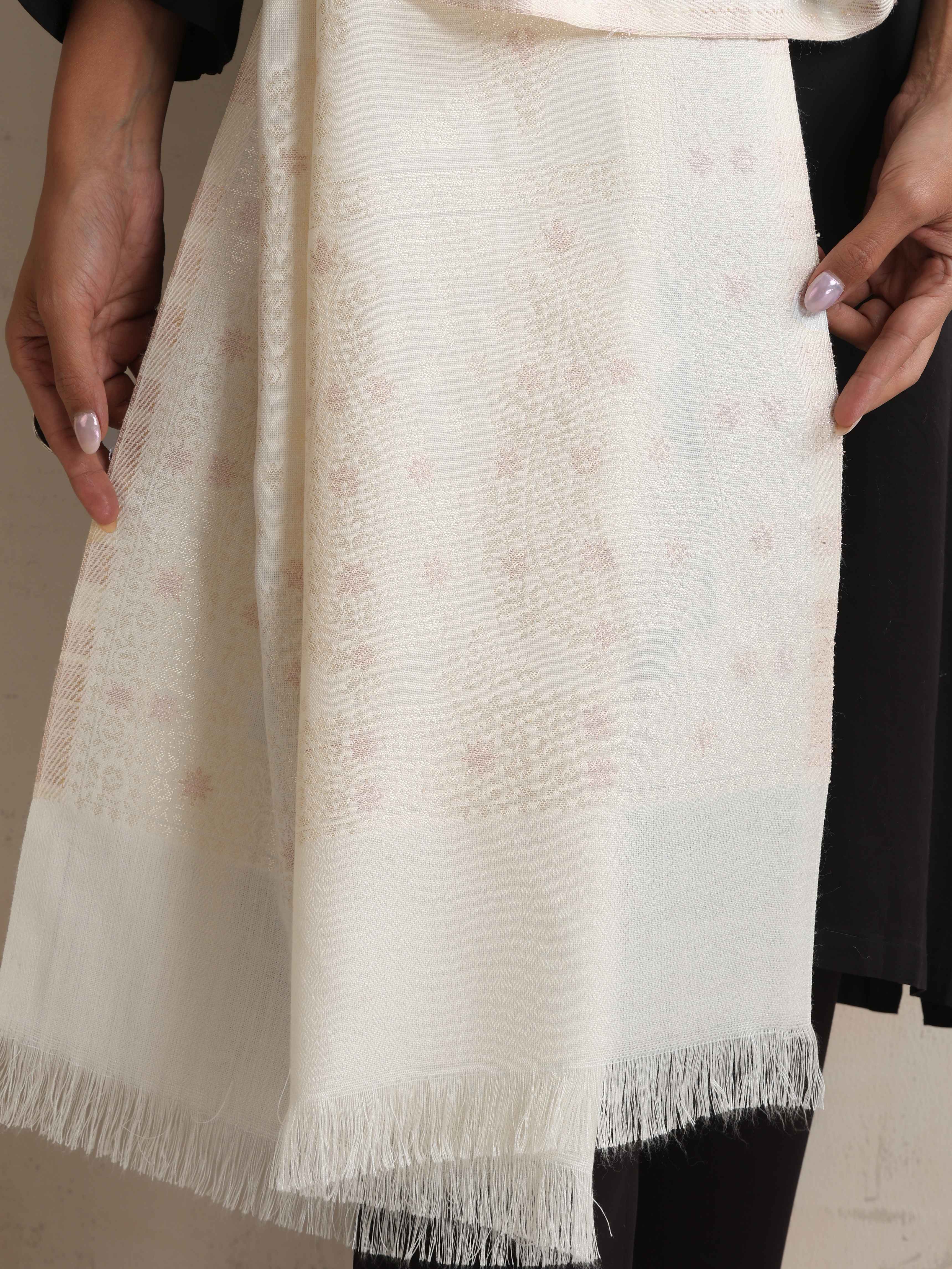 trueBrowns Ivory Gold Woollen Stole - view 4