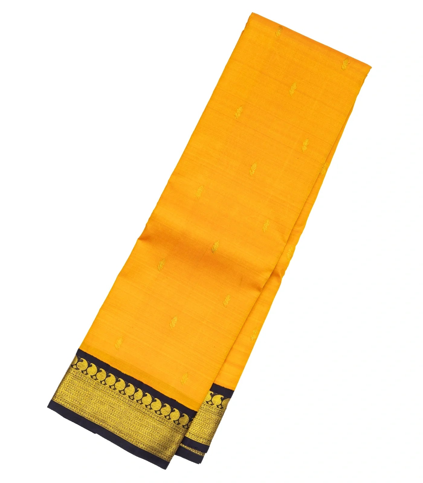 RmKV Yellow Handloom Kanchipuram Korvai Silk Saree With Floral Buttas