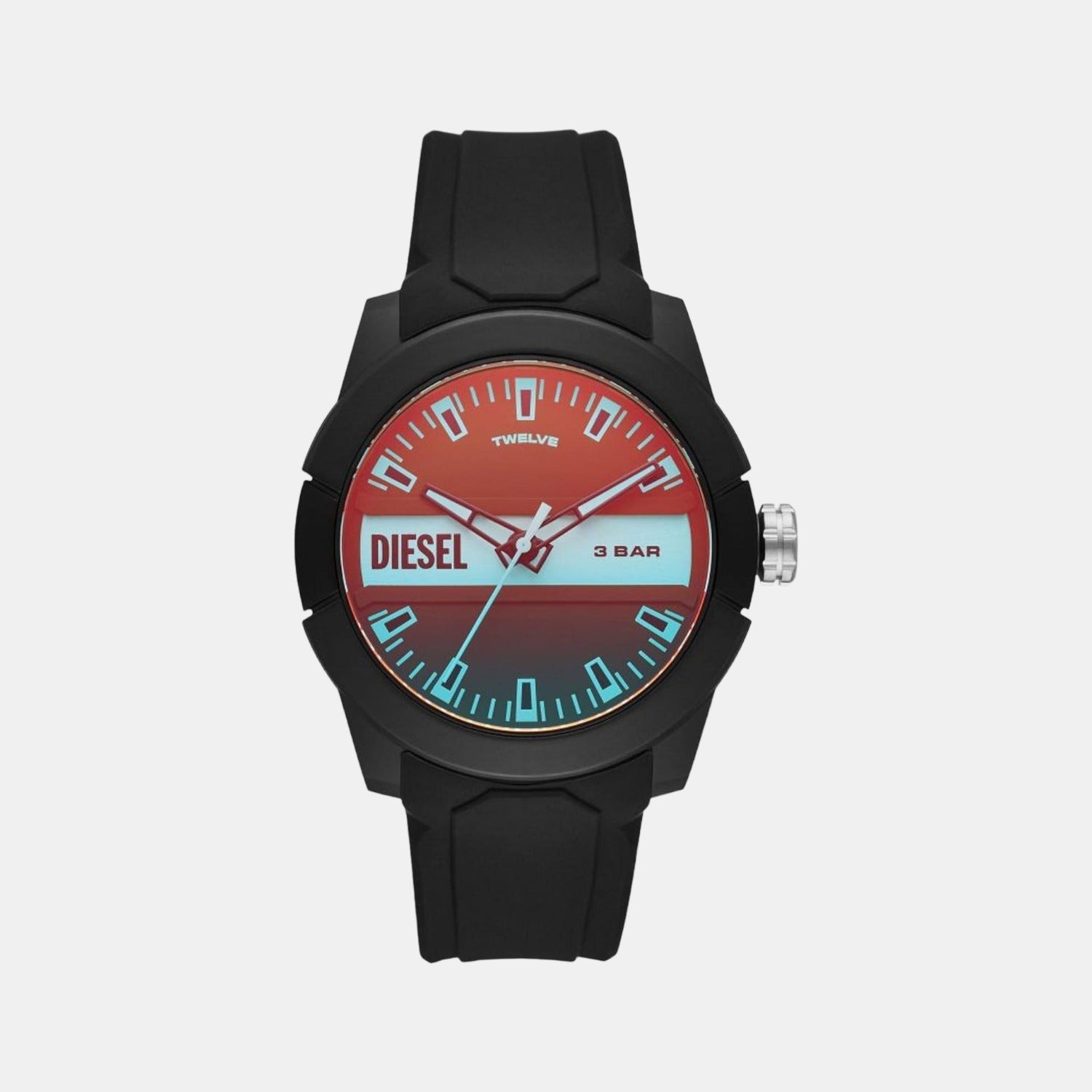 Diesel Double Up Men Quartz Brown Dial Analog Silicone Watch DZ1982