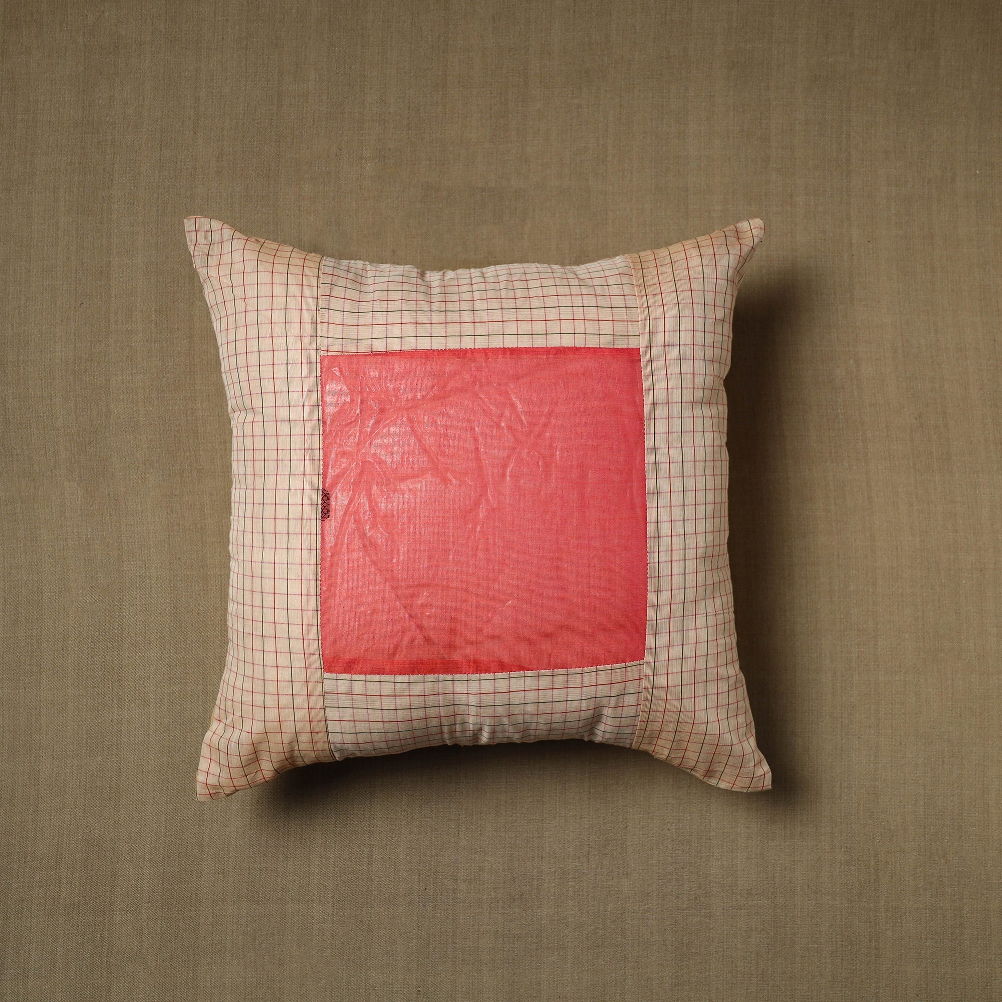 NOORI BAZAR Beige - Patchwork Cotton Kanchipuram Cushion Cover (16 x 16 in) 19