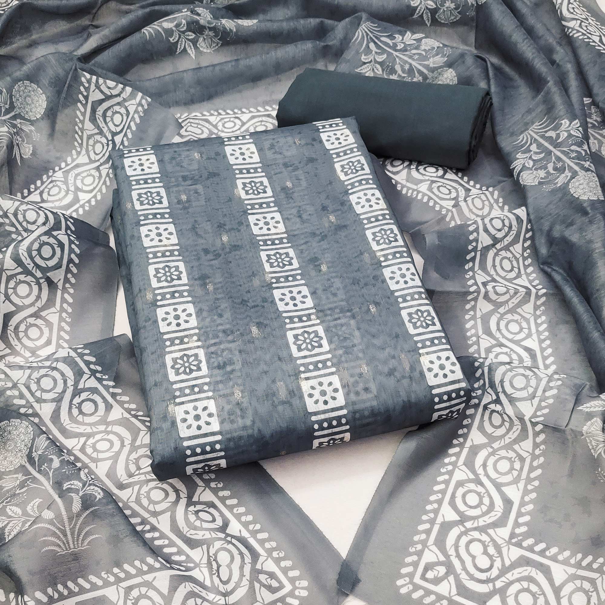 Grey dresses – BlackTree grey-floral-printed-chanderi-dress-material-2