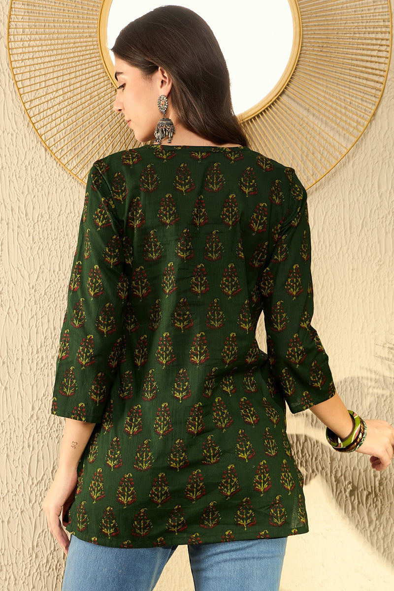 Ahika Green Cotton Blend Ethnic Motifs Printed Regular Tunic VT1297 - view 7