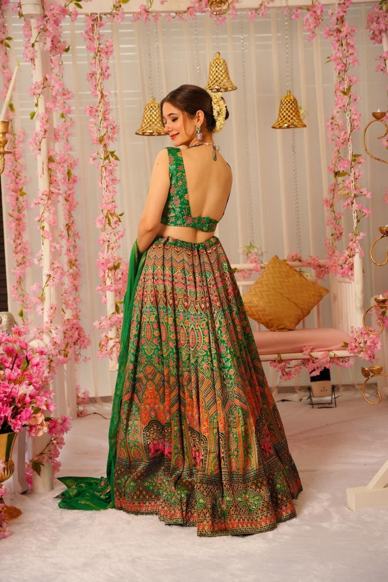 Idaho-o Peacock green silk lehenga set – Women's - view 3