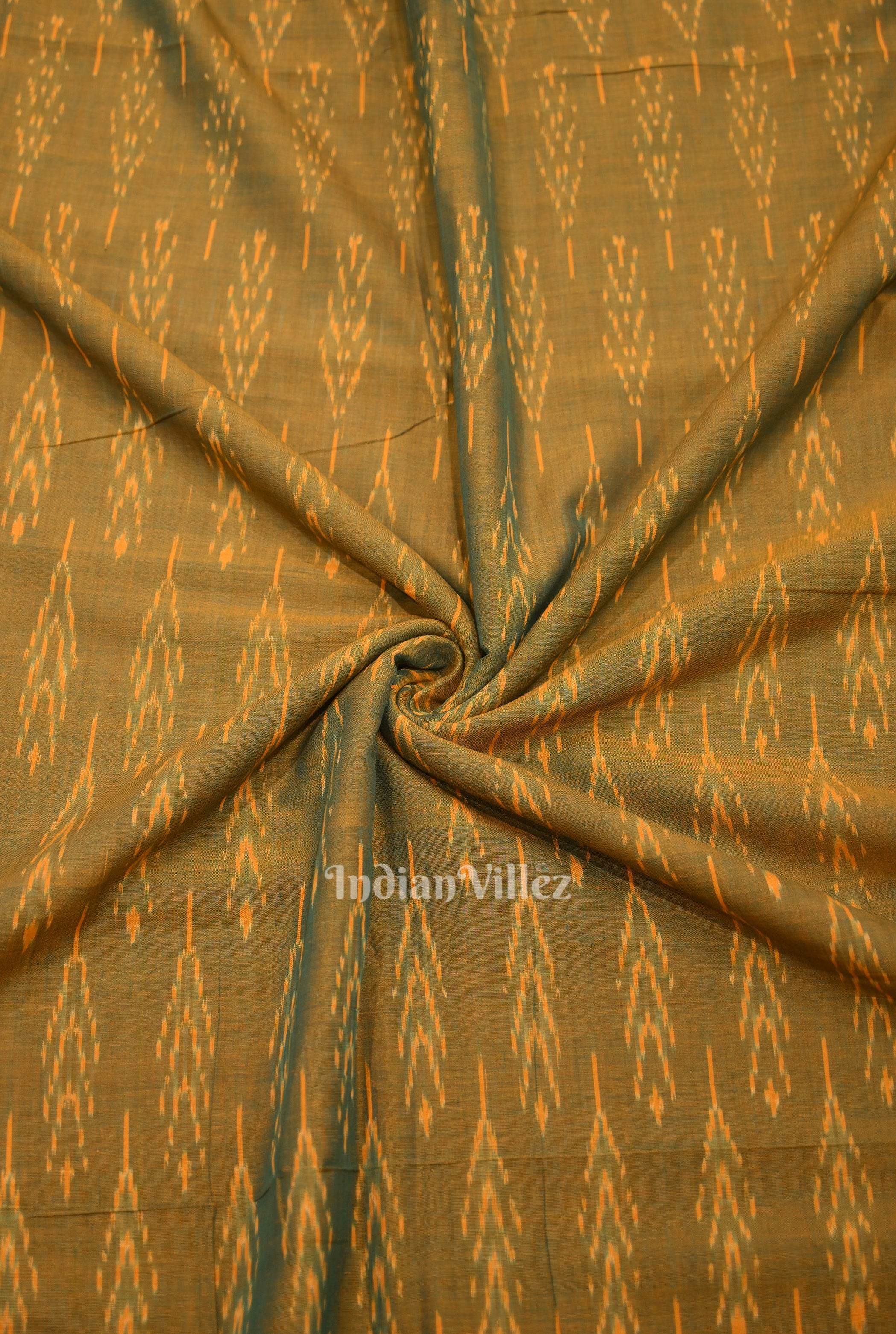 IndianVillèz Green Dual Tone Pochampally Ikat Cotton Fabric