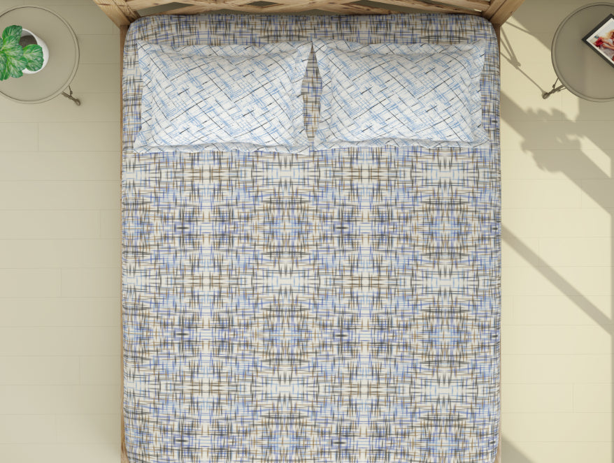 Spaces India Geometric Ink Blue - Dark Blue 100% Cotton Double Bedsheet - Atrium Plus By Spaces - view 4