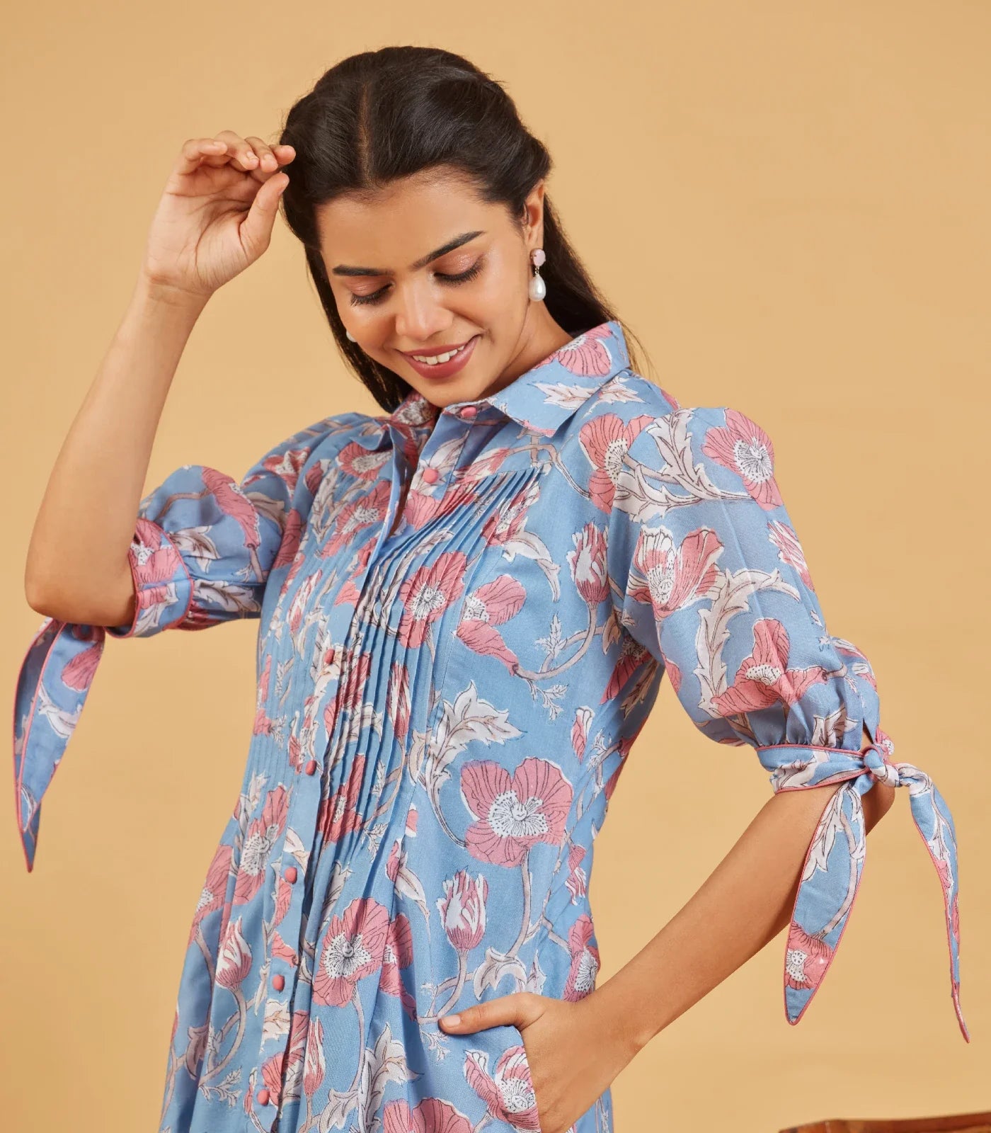 RmKV Silks Blue Floral Printed Shirt Dress - view 2