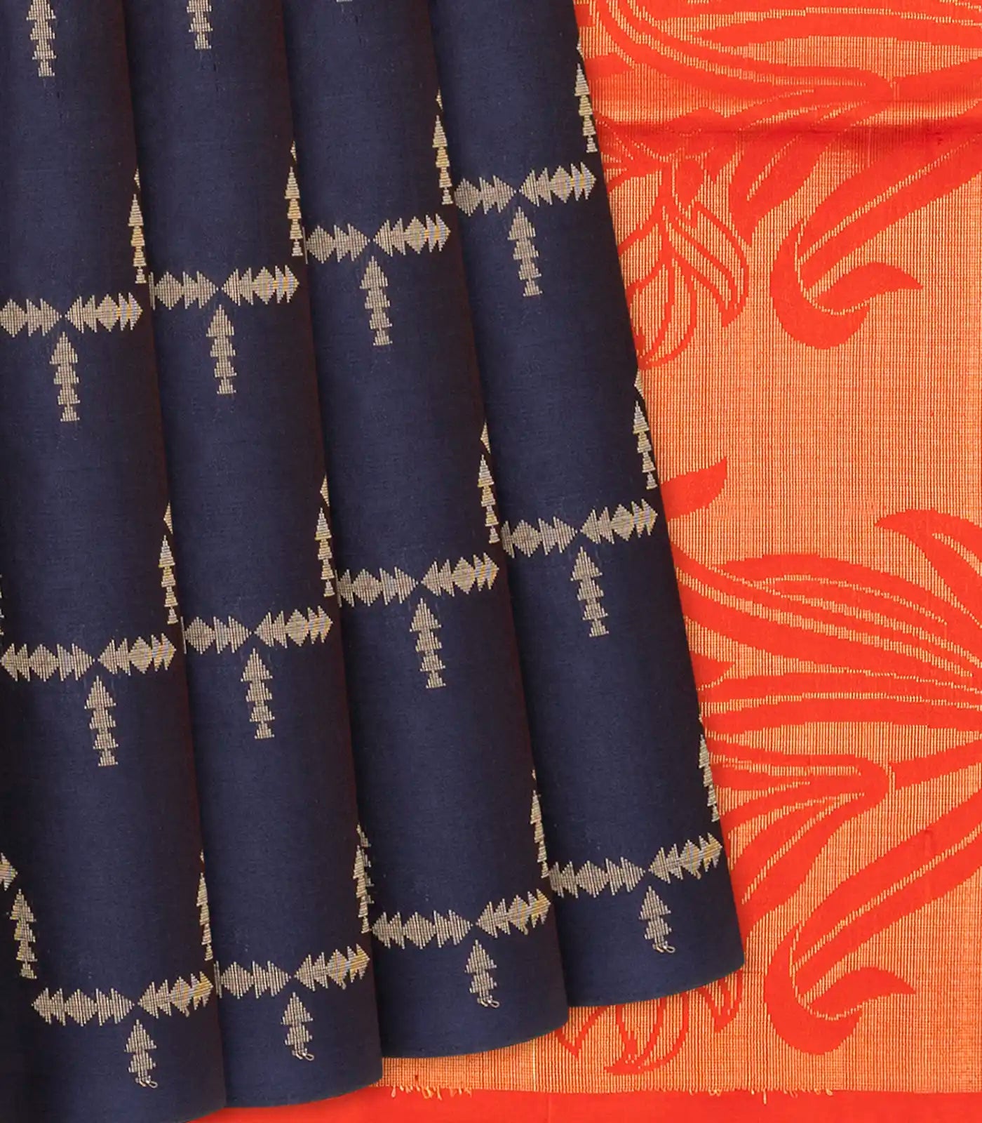 RmKV Midnight Blue Handloom Soft Silk Saree With Triangle Motifs-Midnight Blue
