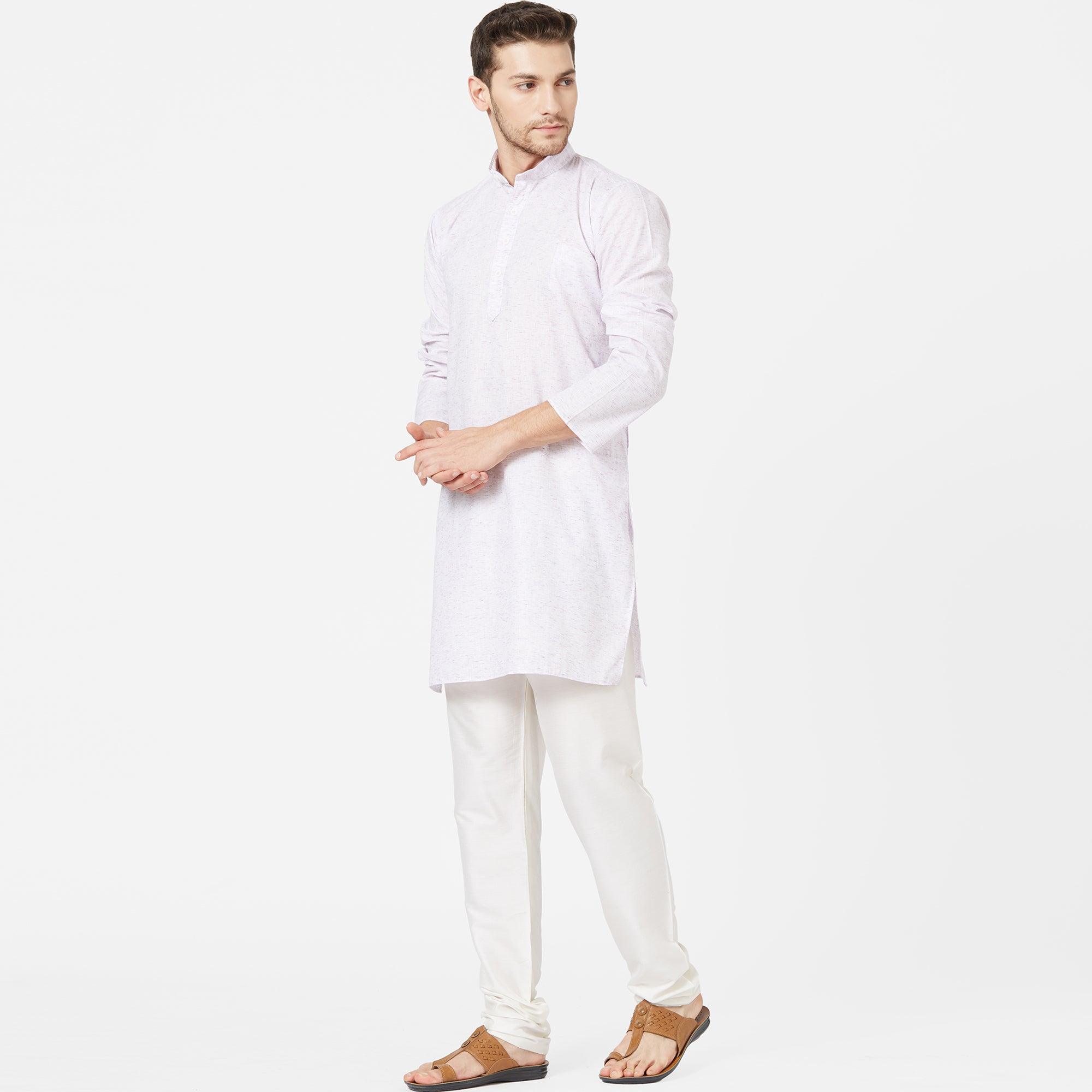 Peachmode Light Lavender Colored Festive Wear Cotton Kurta - view 5