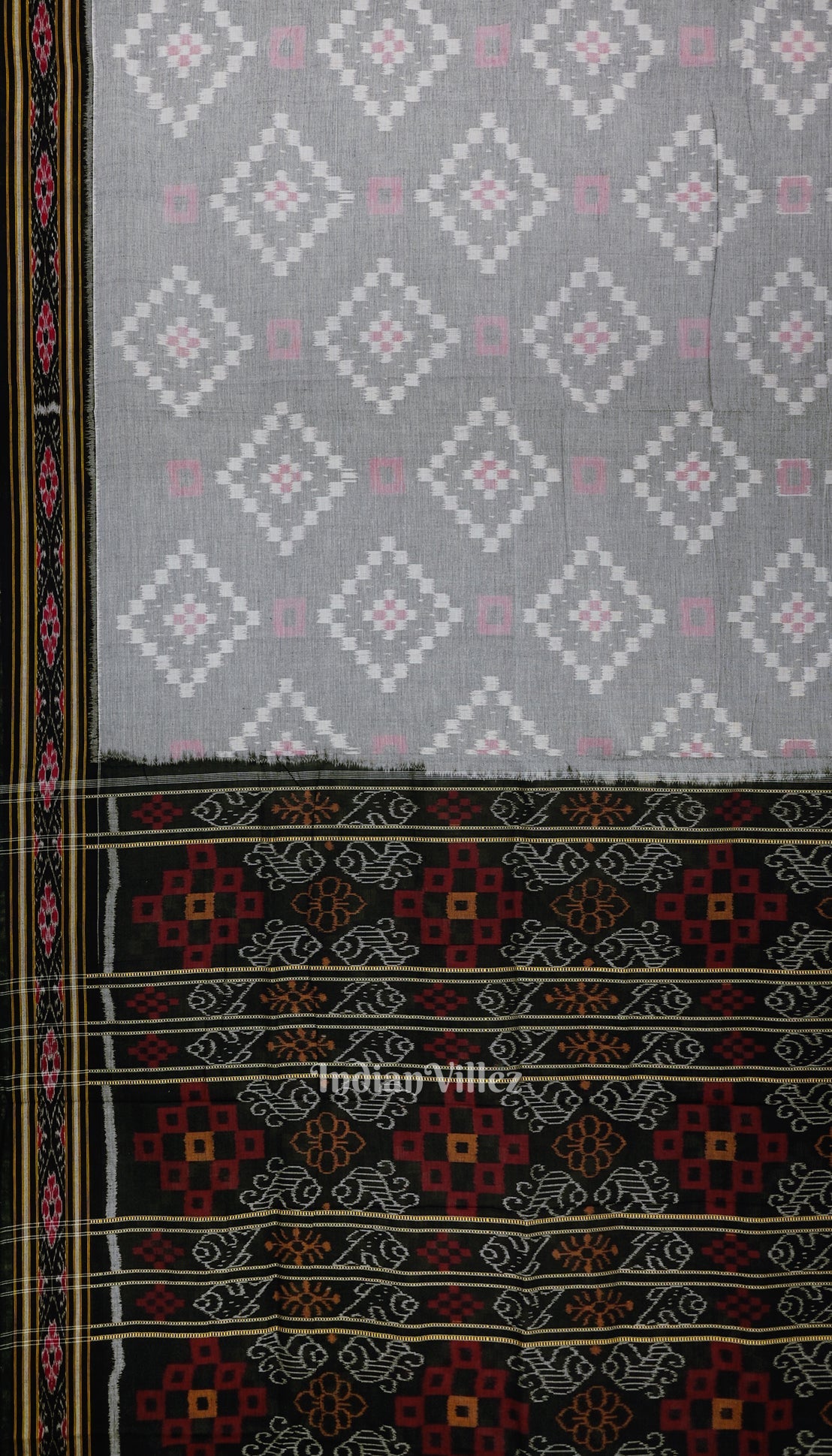 IndianVillèz Faded Black Pasapali Theme Odisha Ikat Sambalpuri Pure Cotton Saree - view 2