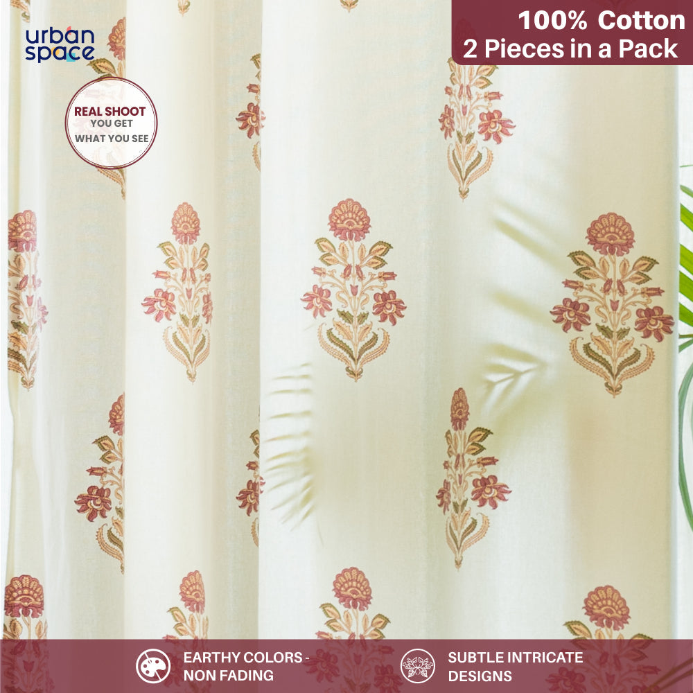 Urban Space -Home Furnishing Store 100% Cotton Room Darkening Curtains, Pack of 2 Curtains - Liberty Maroon - view 2