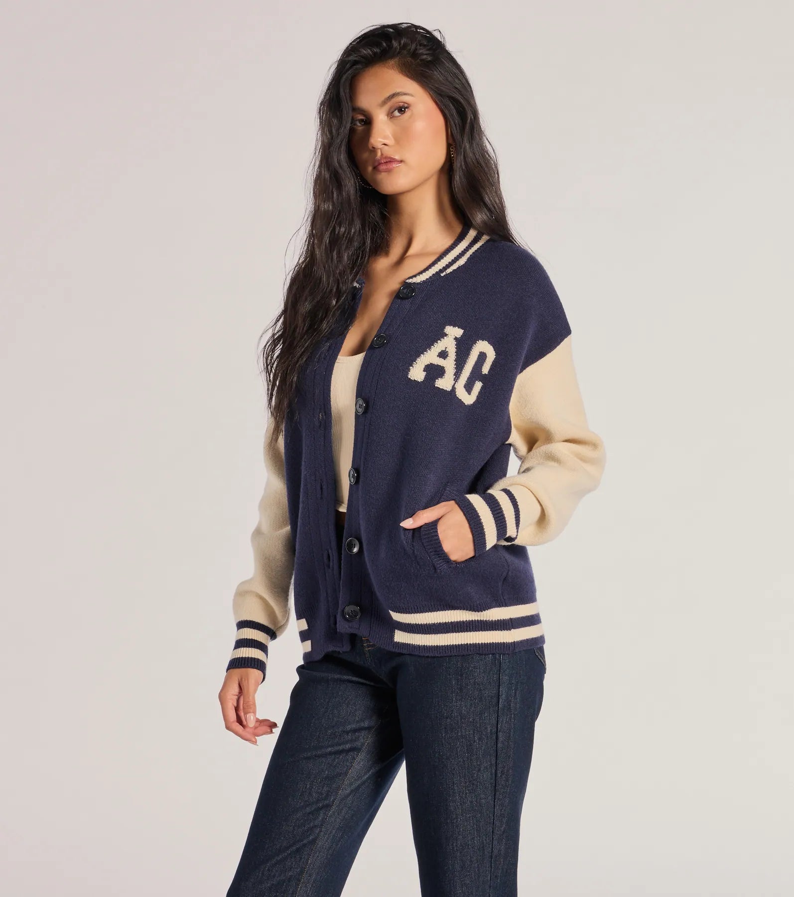 Windsor Varsity Chic Button-Down Sweater Jacket