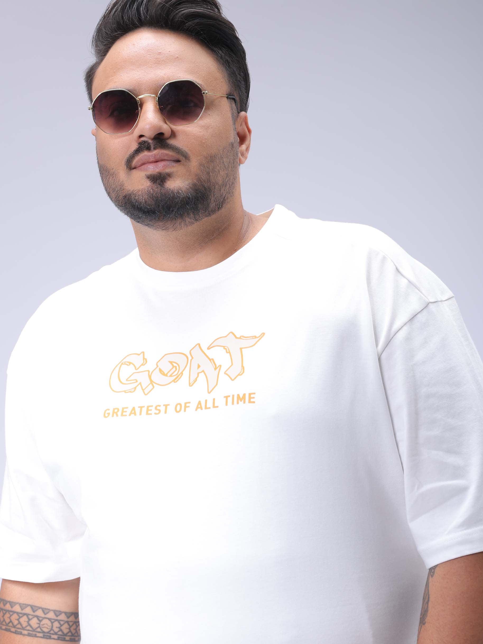 HARDSODA Men's Plus Size White Relaxed Fit Printed T-Shirt